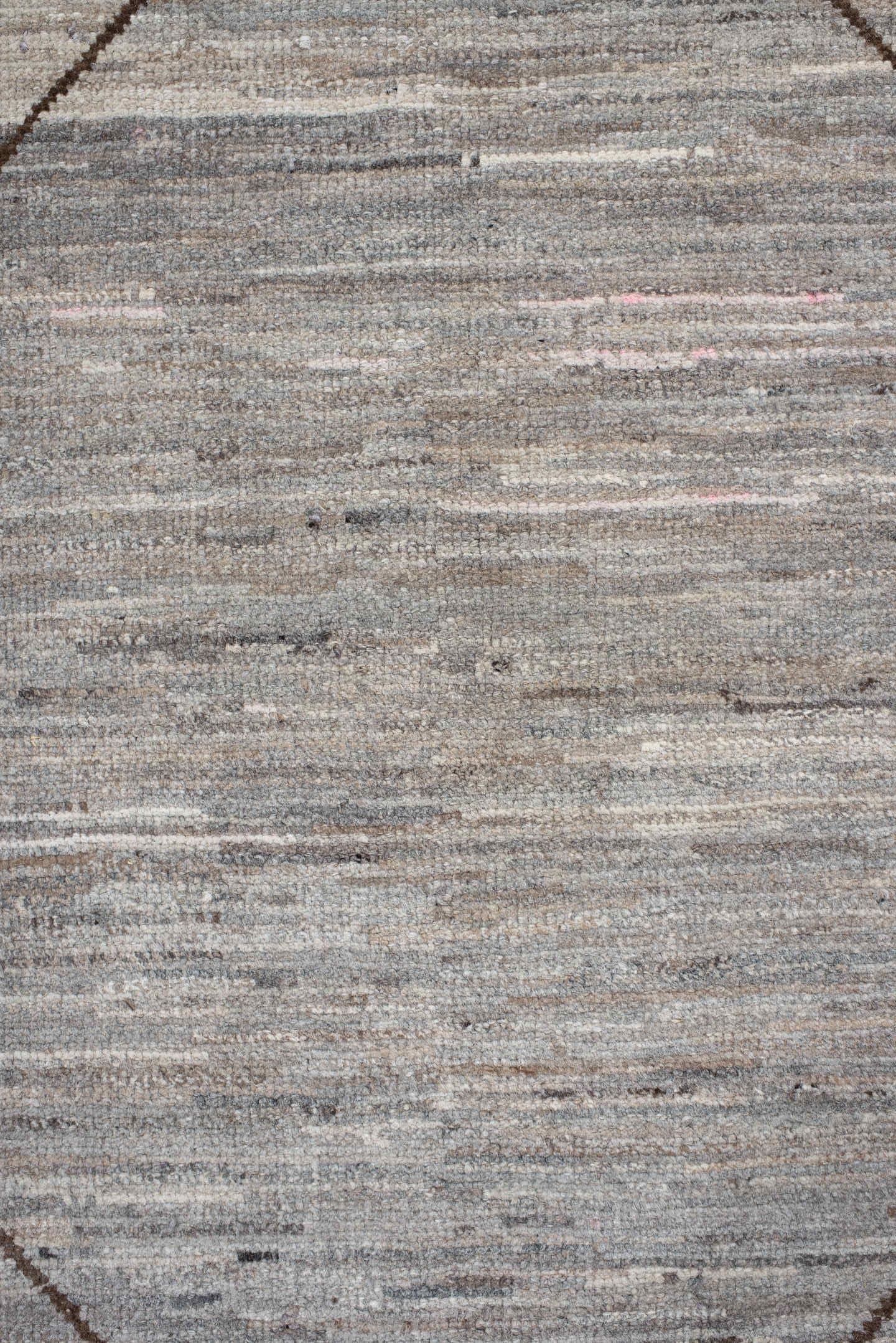 9' x 12' one-of-a-kind handmade vintage Tulu large size rug. Color palette: ivory, taupe, brown, camel, greige, beige, gray