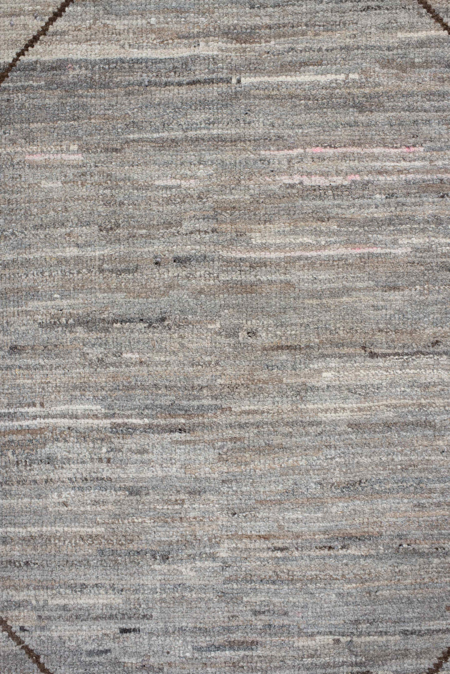 9' x 12' one-of-a-kind handmade vintage Tulu large size rug. Color palette: ivory, taupe, brown, camel, greige, beige, gray