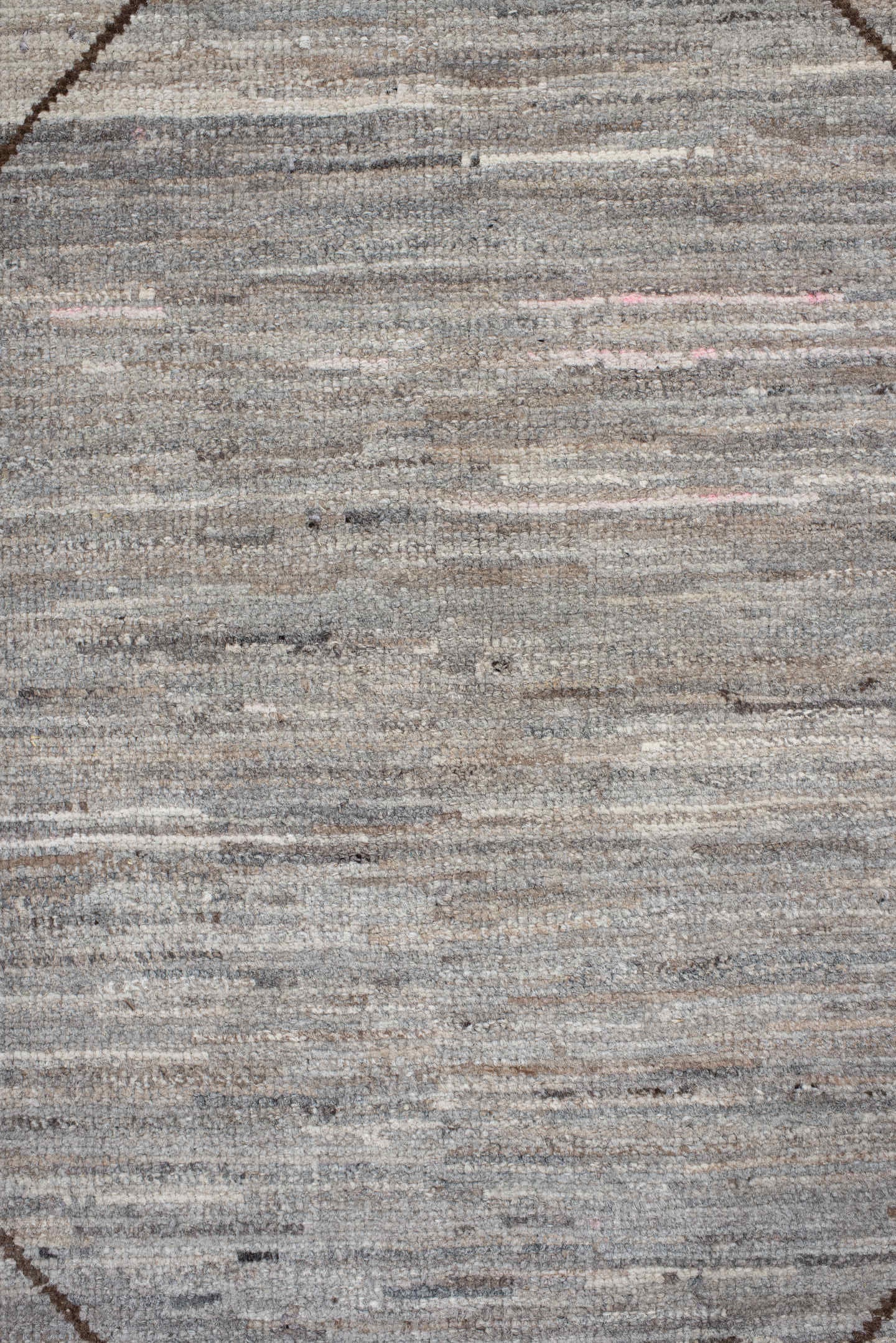 9' x 12' one-of-a-kind handmade vintage Tulu large size rug. Color palette: ivory, taupe, brown, camel, greige, beige, gray