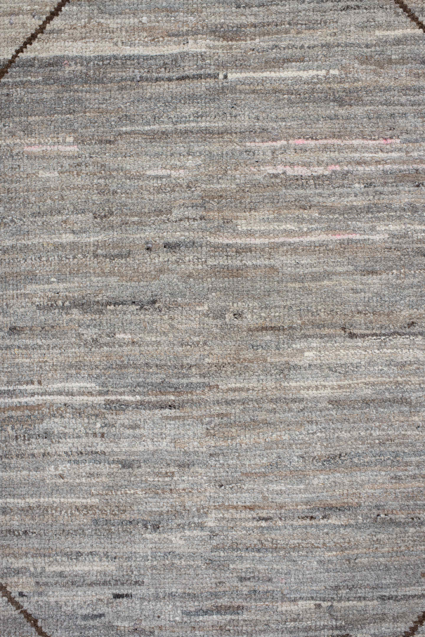 9' x 12' one-of-a-kind handmade vintage Tulu large size rug. Color palette: ivory, taupe, brown, camel, greige, beige, gray