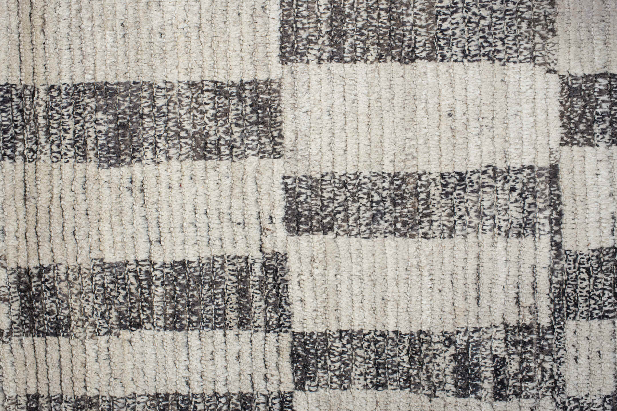 8' x 9' one-of-a-kind handmade vintage Tulu rug. Color palette: black, charcoal, dim gray, gray, light gray, linen