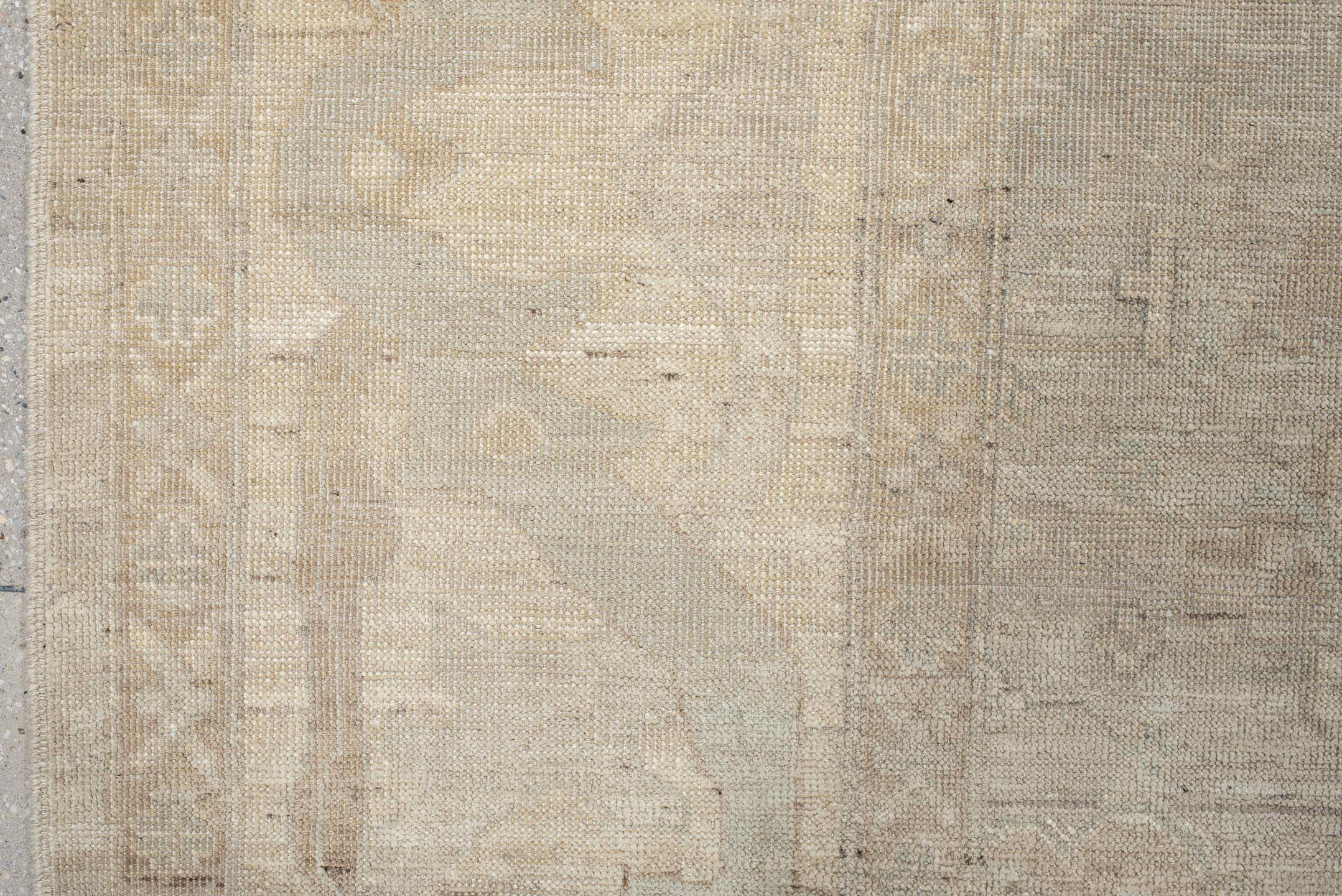 10' x 14' one-of-a-kind handmade vintage Oushak large size rug. Color palette: ivory, beige, cream, taupe, pale sage, sand