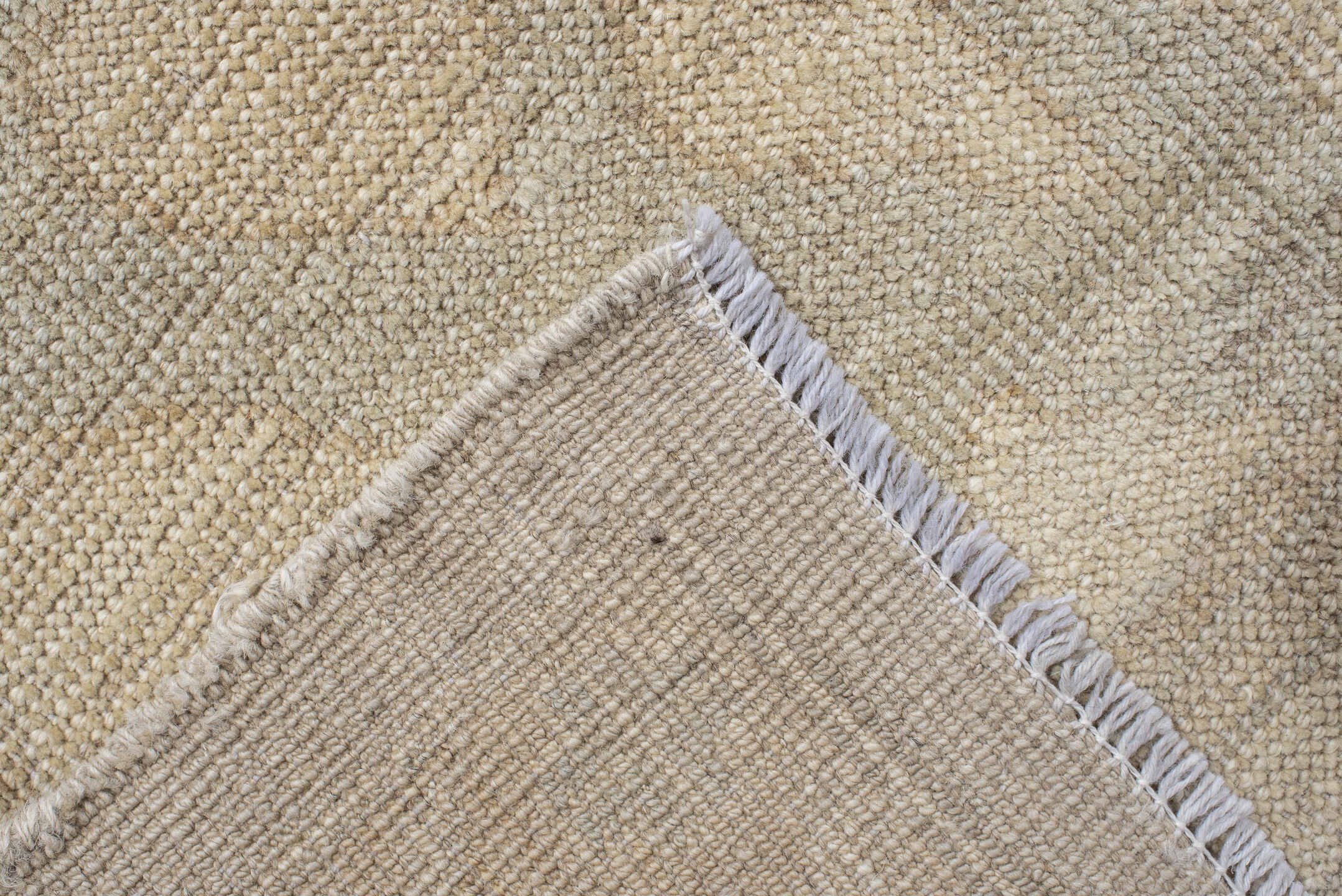 10' x 14' one-of-a-kind handmade vintage Oushak large size rug. Color palette: ivory, beige, cream, taupe, pale sage, sand