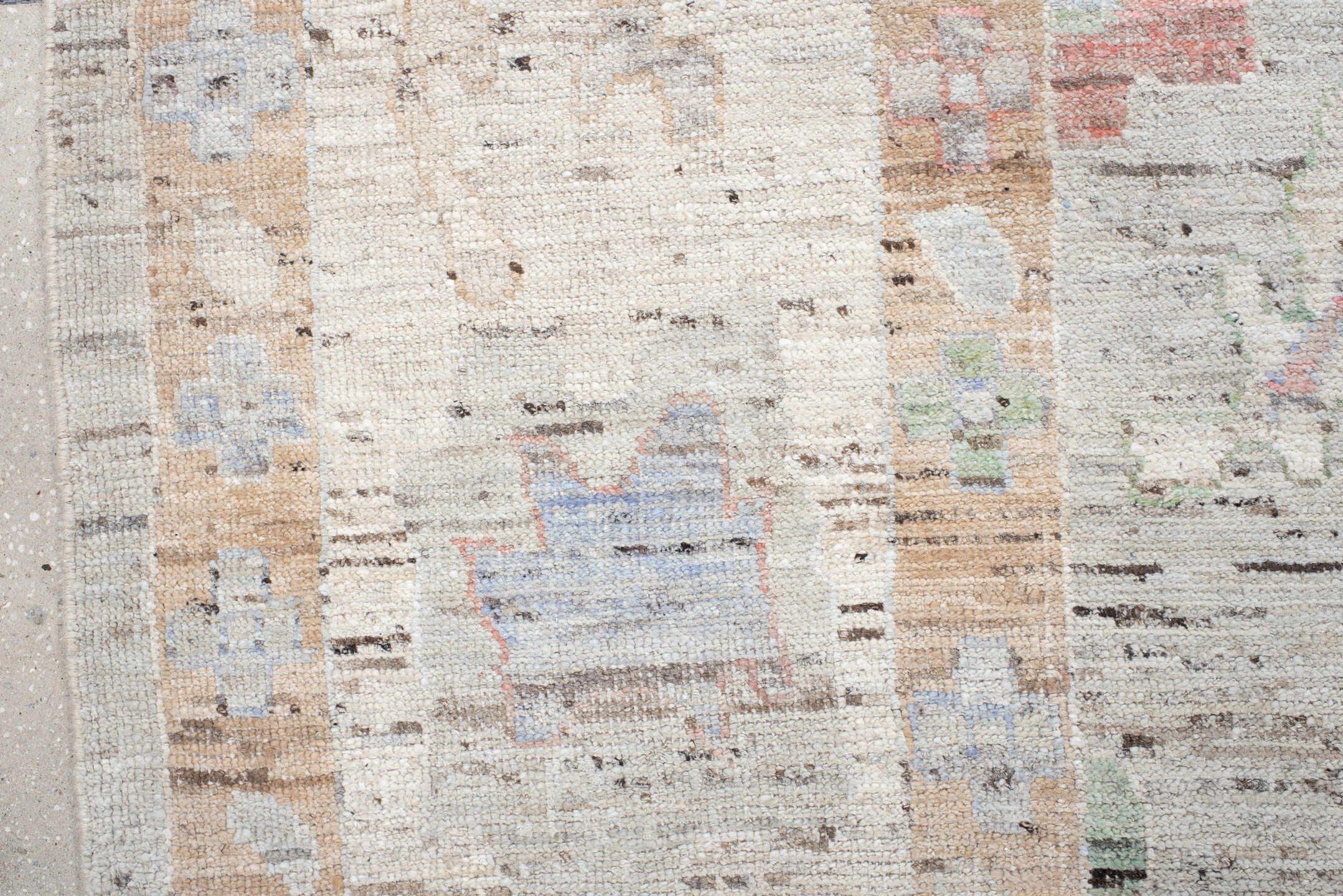 12' x 15' one-of-a-kind handmade vintage Oushak oversize rug. Color palette: light gray, ivory, blush, sage, muted blue