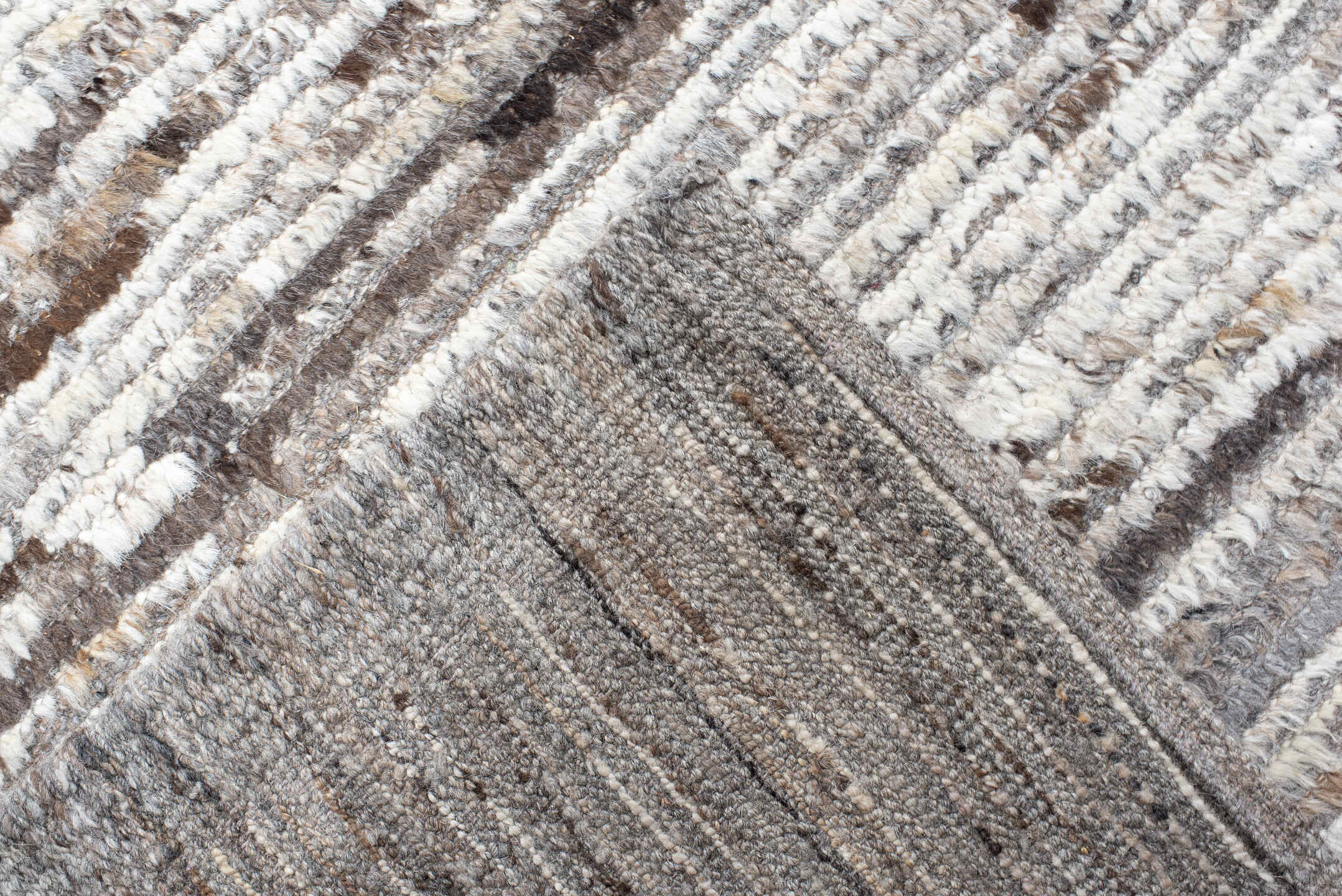 14' x 19' one-of-a-kind handmade vintage Tulu oversize rug. Color palette: ivory, taupe, brown, beige, gray