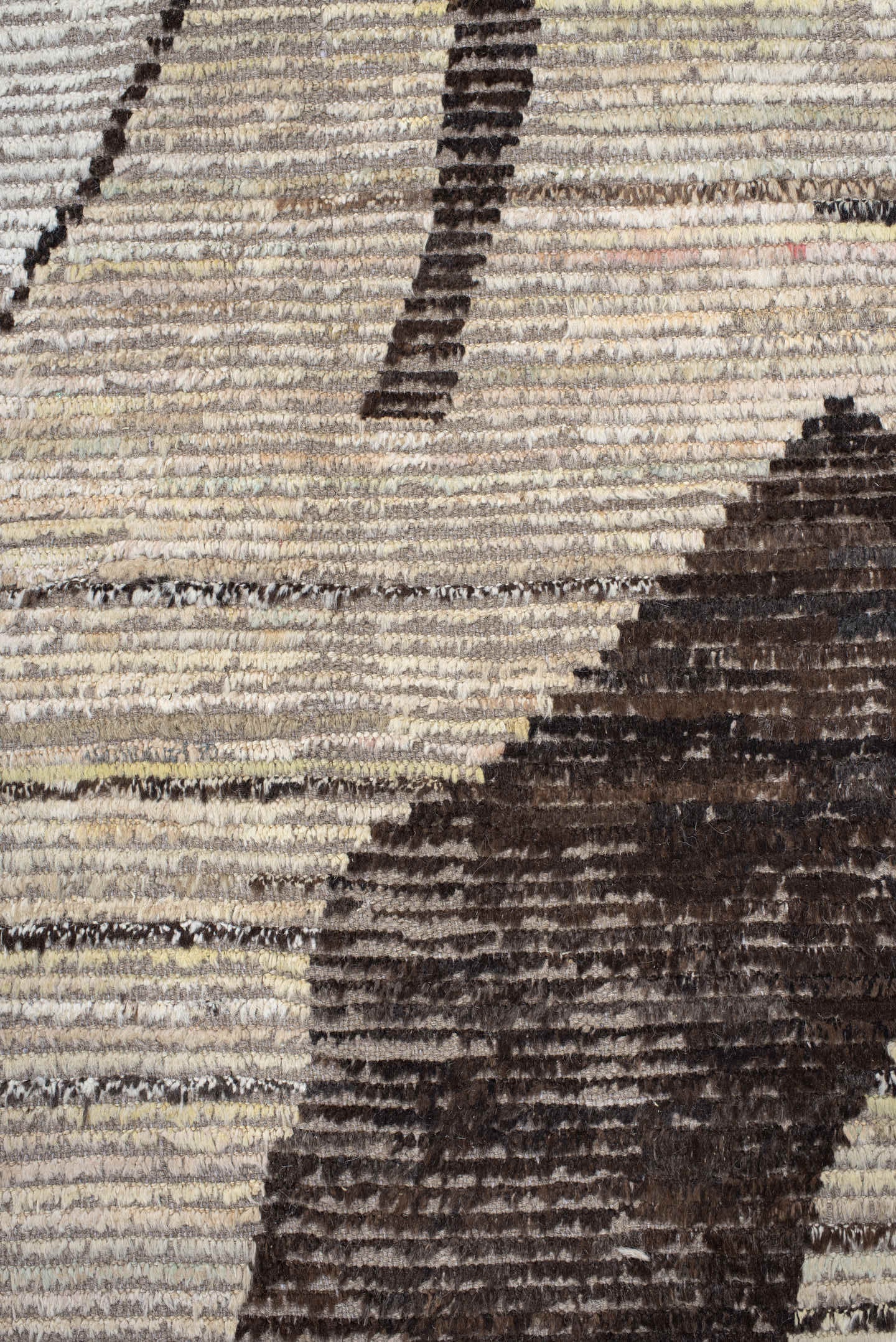 12' x 15' one-of-a-kind handmade vintage Tulu oversize rug. Color palette: ivory, taupe, charcoal, sky_blue, gray, beige
