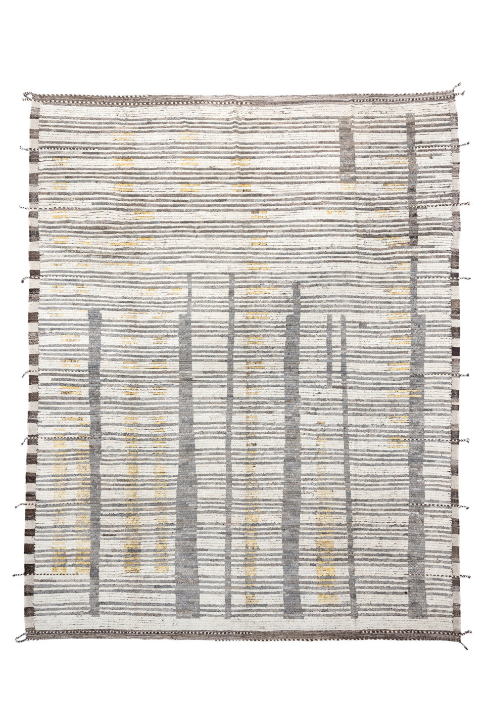 12' x 15' one-of-a-kind handmade vintage Tulu oversize rug. Color palette: bisque, blanched almond, brown, dim gray