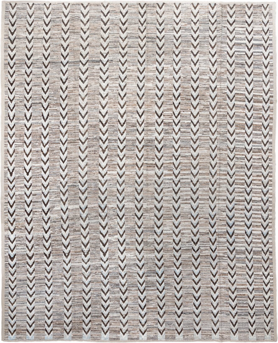 12' x 15' one-of-a-kind handmade vintage Tulu oversize rug. Color palette: ivory, taupe, brown, gray, charcoal, beige, black