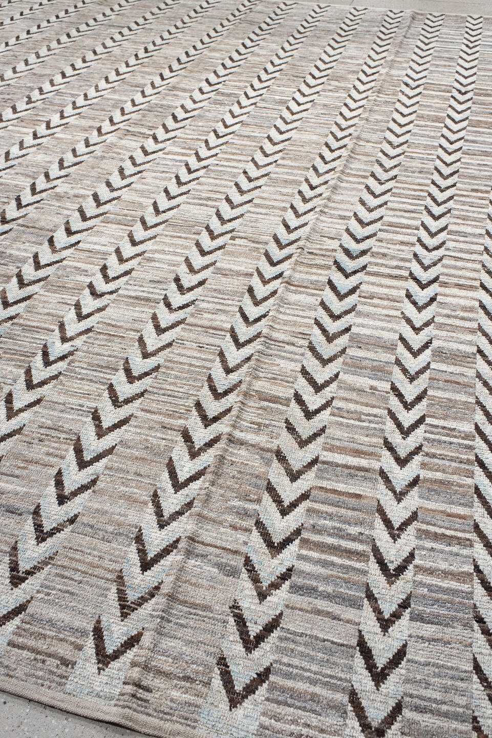 12' x 15' one-of-a-kind handmade vintage Tulu oversize rug. Color palette: black, brown, dark gray, gainsboro, gray