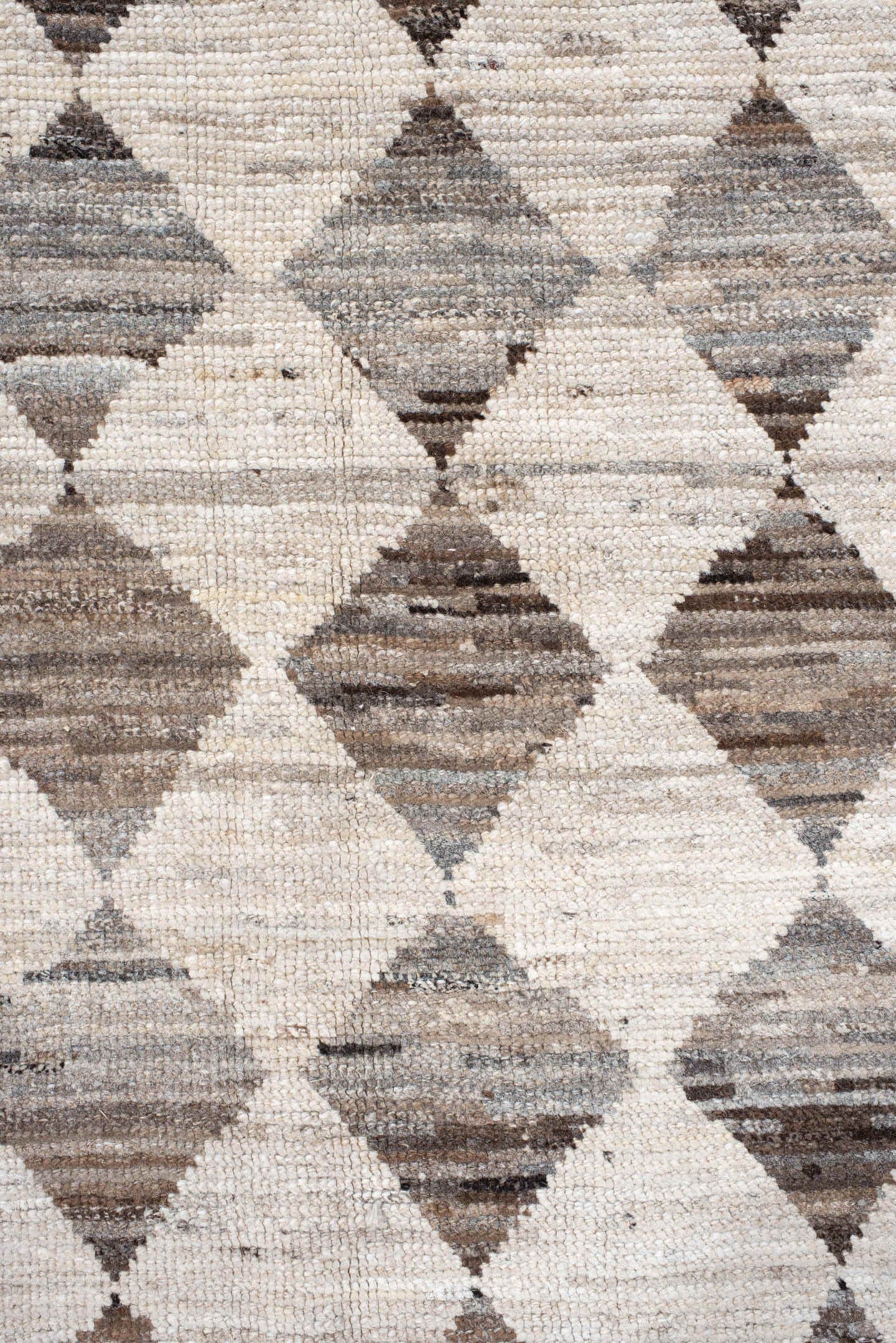 12' x 15' one-of-a-kind handmade vintage Tulu oversize rug. Color palette: ivory, taupe, brown, gray, charcoal, beige, black