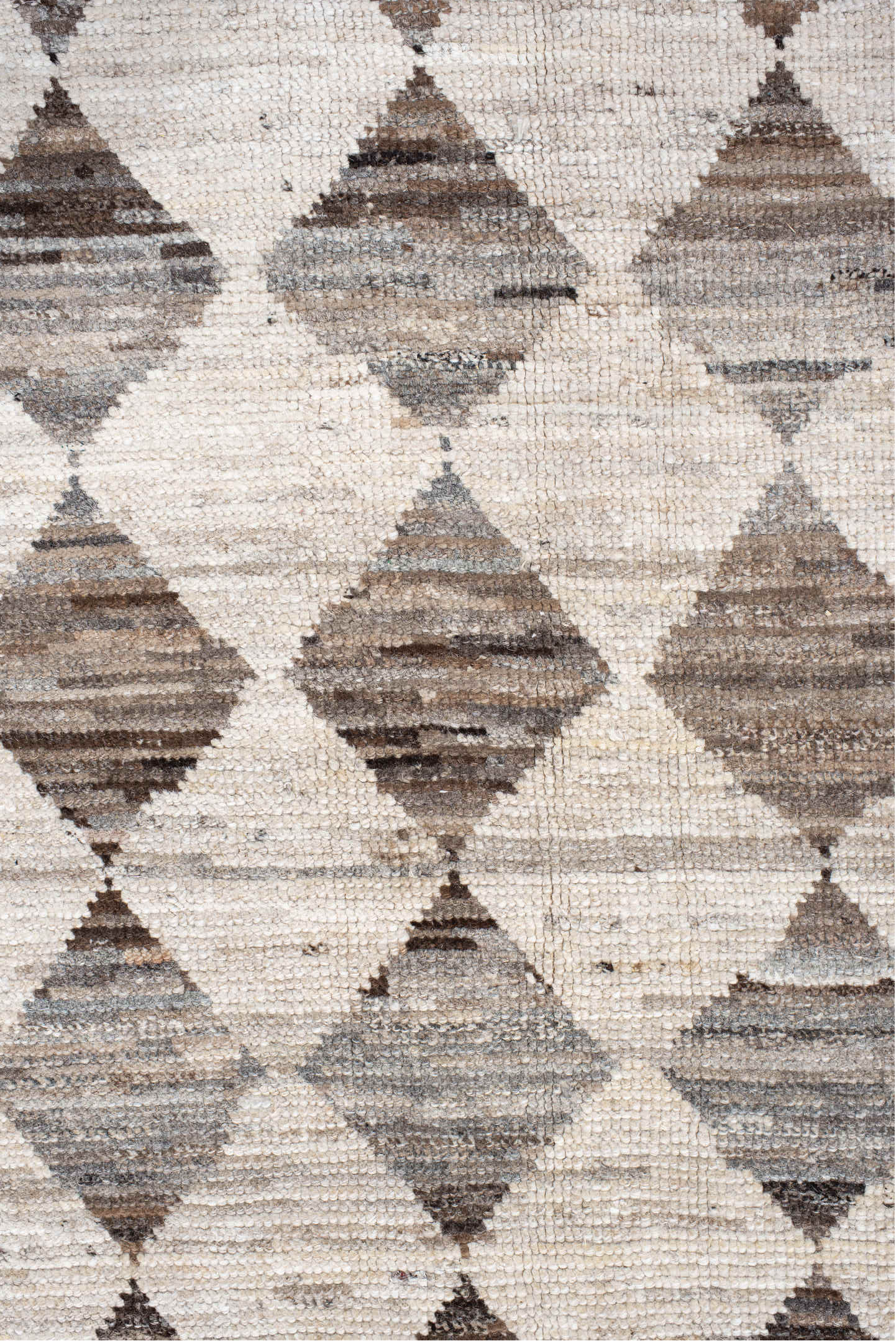 12' x 15' one-of-a-kind handmade vintage Tulu oversize rug. Color palette: ivory, taupe, brown, gray, charcoal, beige, black