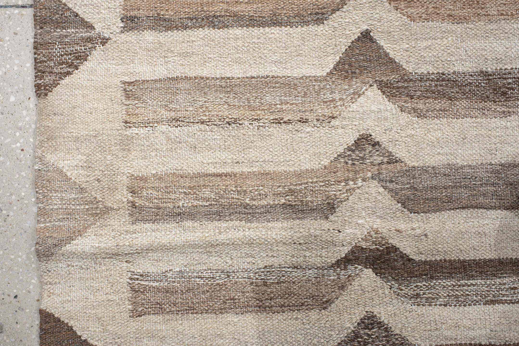 12' x 16' one-of-a-kind handmade vintage Kilim oversize rug. Color palette: gray, light gray, off-white, pink, linen