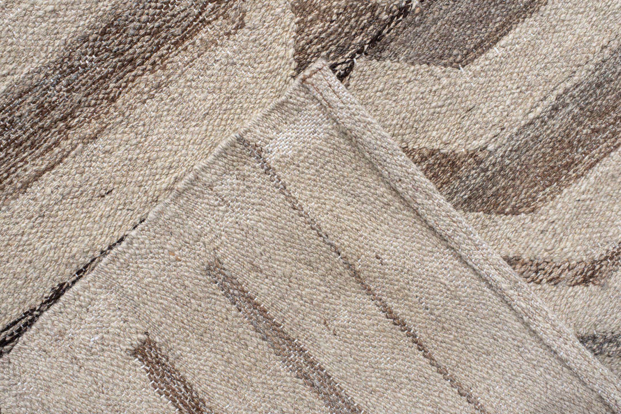 12' x 16' one-of-a-kind handmade vintage Kilim oversize rug. Color palette: ivory, taupe, beige, brown, gray