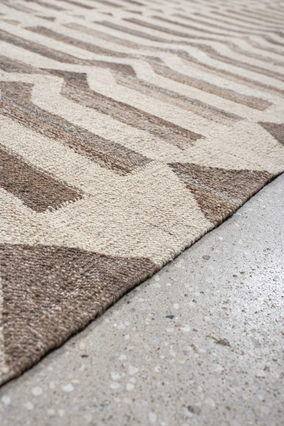 12' x 16' one-of-a-kind handmade vintage Kilim oversize rug. Color palette: gray, light gray, off-white, pink, linen