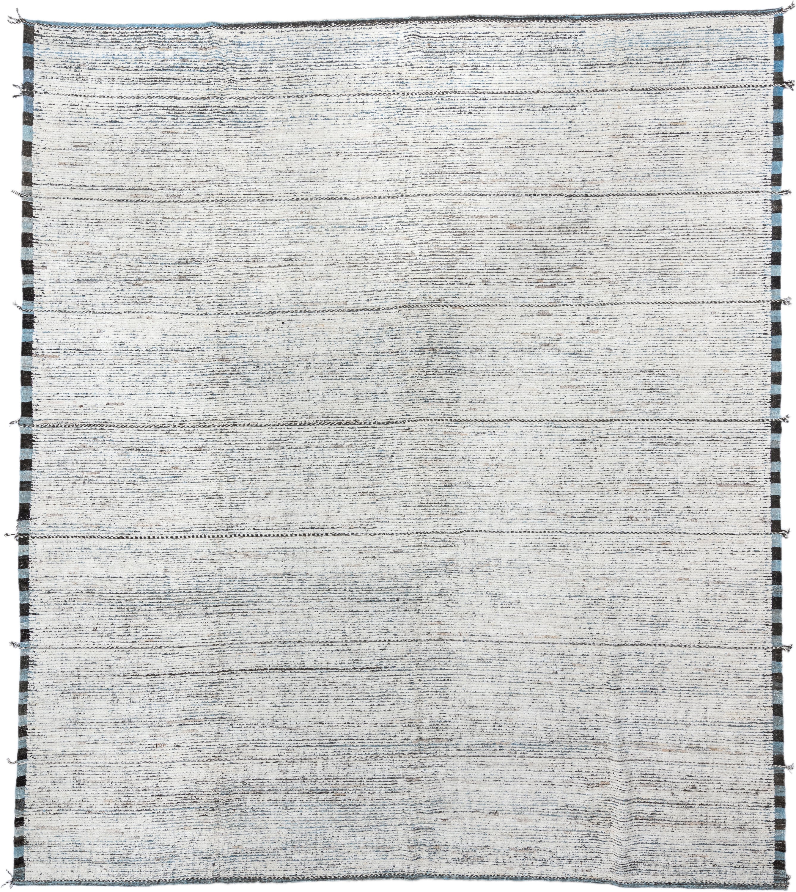 12' x 14' one-of-a-kind handmade vintage Tulu oversize rug. Color palette: ivory, charcoal, slate, sky_blue, gray, black