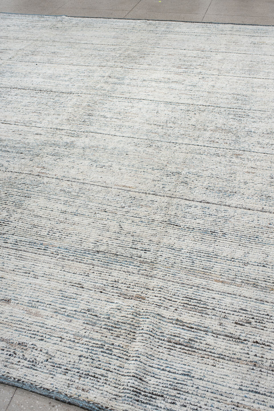 12' x 14' one-of-a-kind handmade vintage Tulu oversize rug. Color palette: ivory, charcoal, slate, sky_blue, gray, black