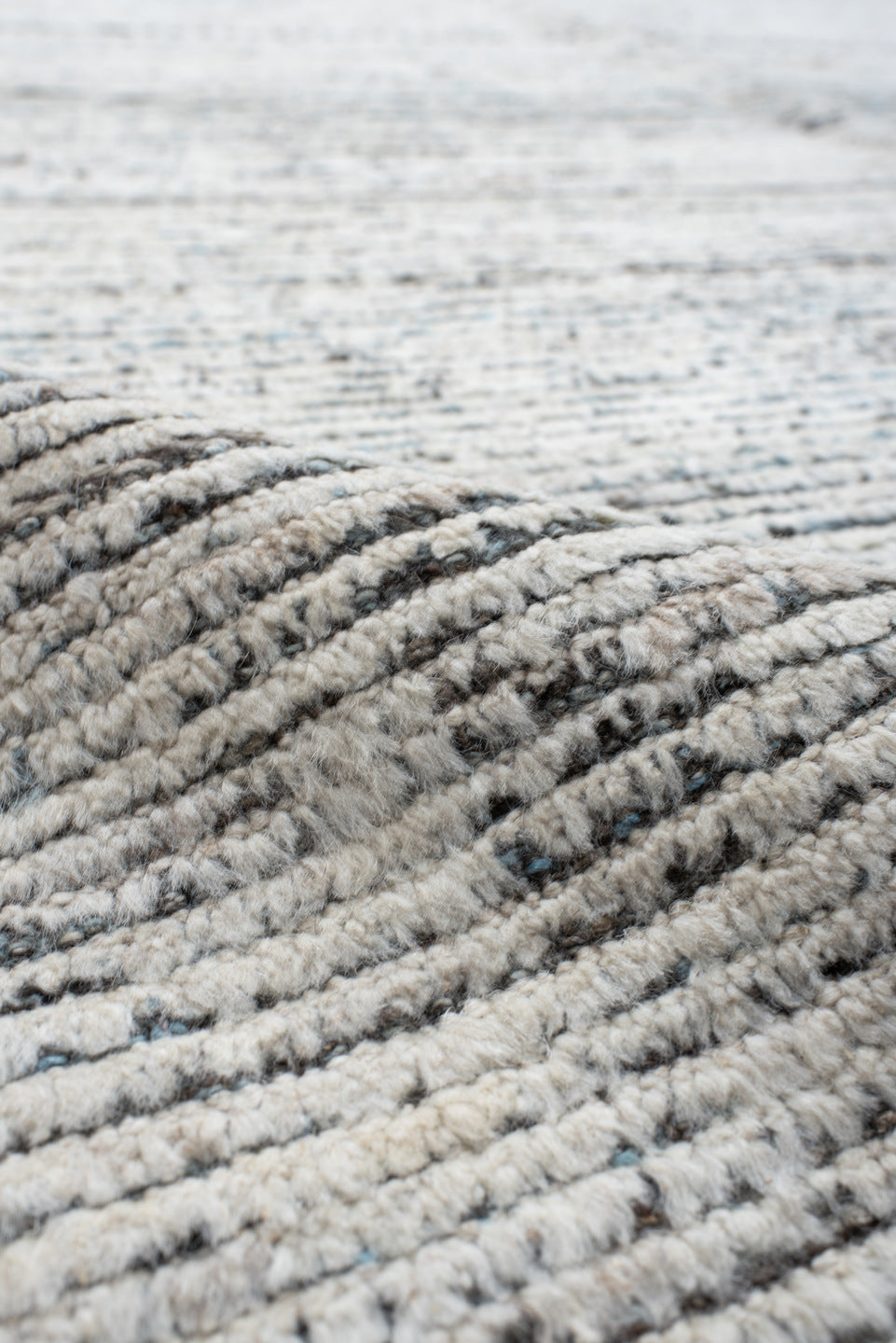 12' x 14' one-of-a-kind handmade vintage Tulu oversize rug. Color palette: ivory, charcoal, slate, sky_blue, gray, black