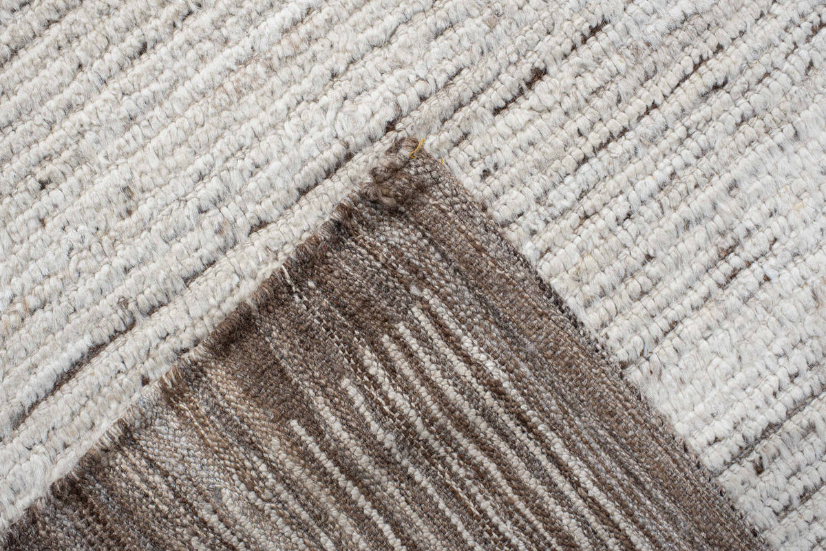 12' x 15' one-of-a-kind handmade vintage Tulu oversize rug. Color palette: ivory, taupe, beige, gray
