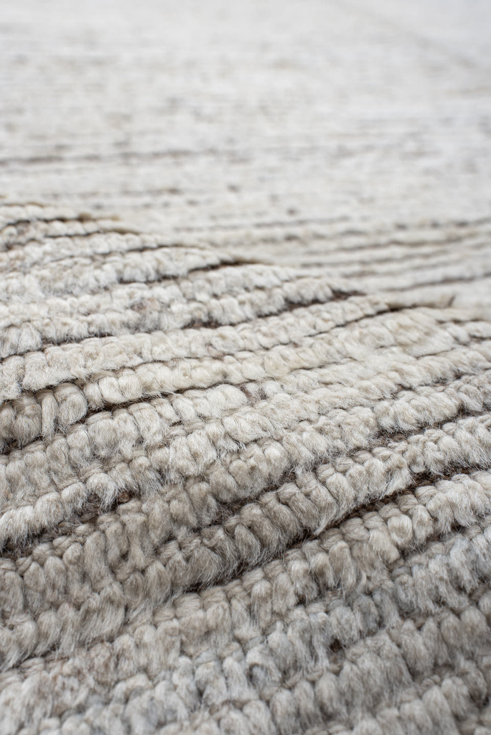 12' x 15' one-of-a-kind handmade vintage Tulu oversize rug. Color palette: ivory, taupe, beige, gray