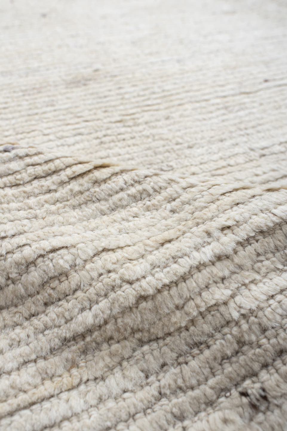 12' x 15' one-of-a-kind handmade vintage Tulu oversize rug. Color palette: ivory, cream, beige, taupe, light gray, gray
