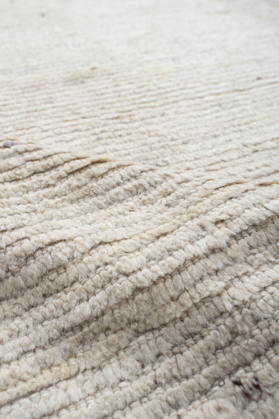 12' x 15' one-of-a-kind handmade vintage Tulu oversize rug. Color palette: ivory, cream, beige, taupe, light gray, gray