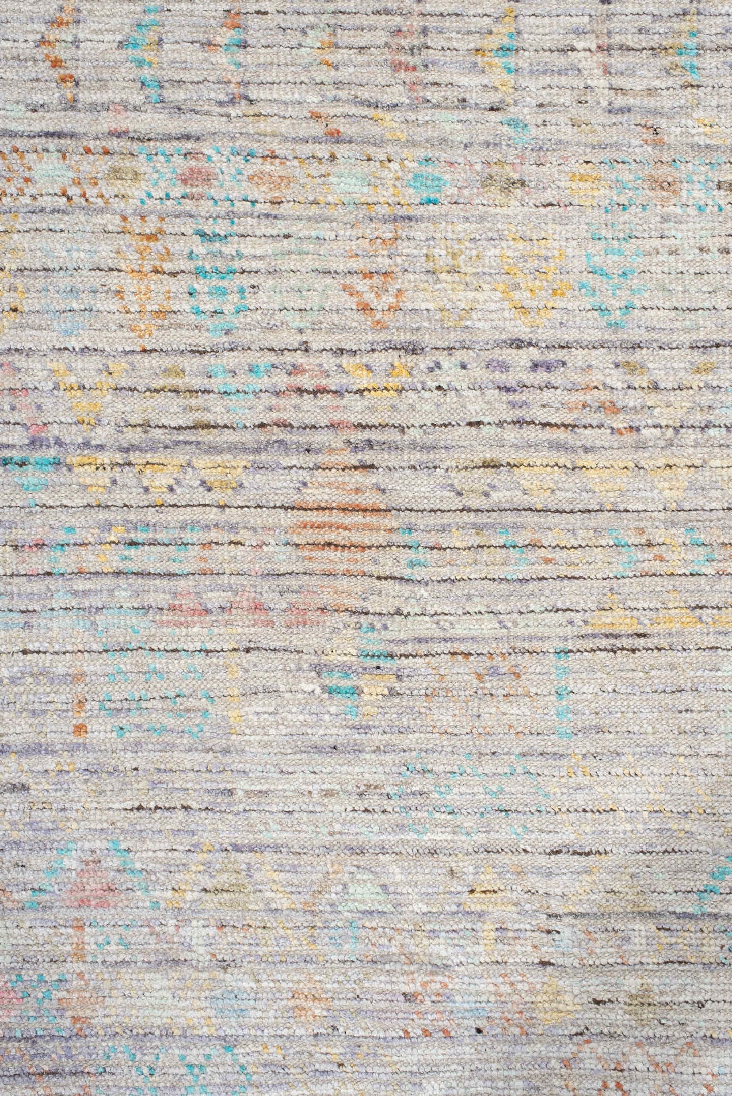4' x 20' one-of-a-kind handmade vintage Tulu runner rug. Color palette: ivory, taupe, sky_blue, peach, gold, lavender, camel