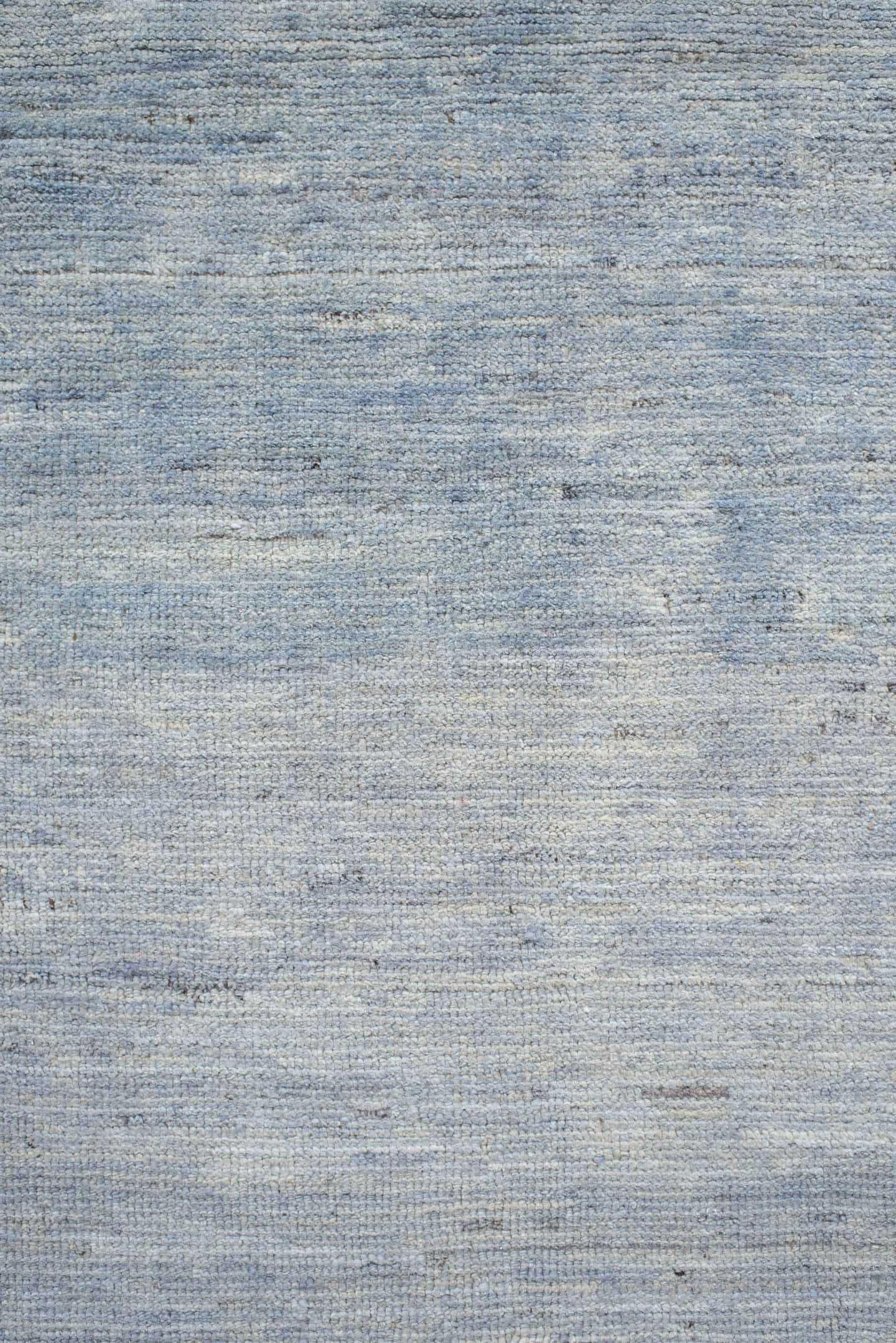 9' x 12' one-of-a-kind handmade vintage Tulu large size rug. Color palette: pale blue, ivory, silver, slate, light blue