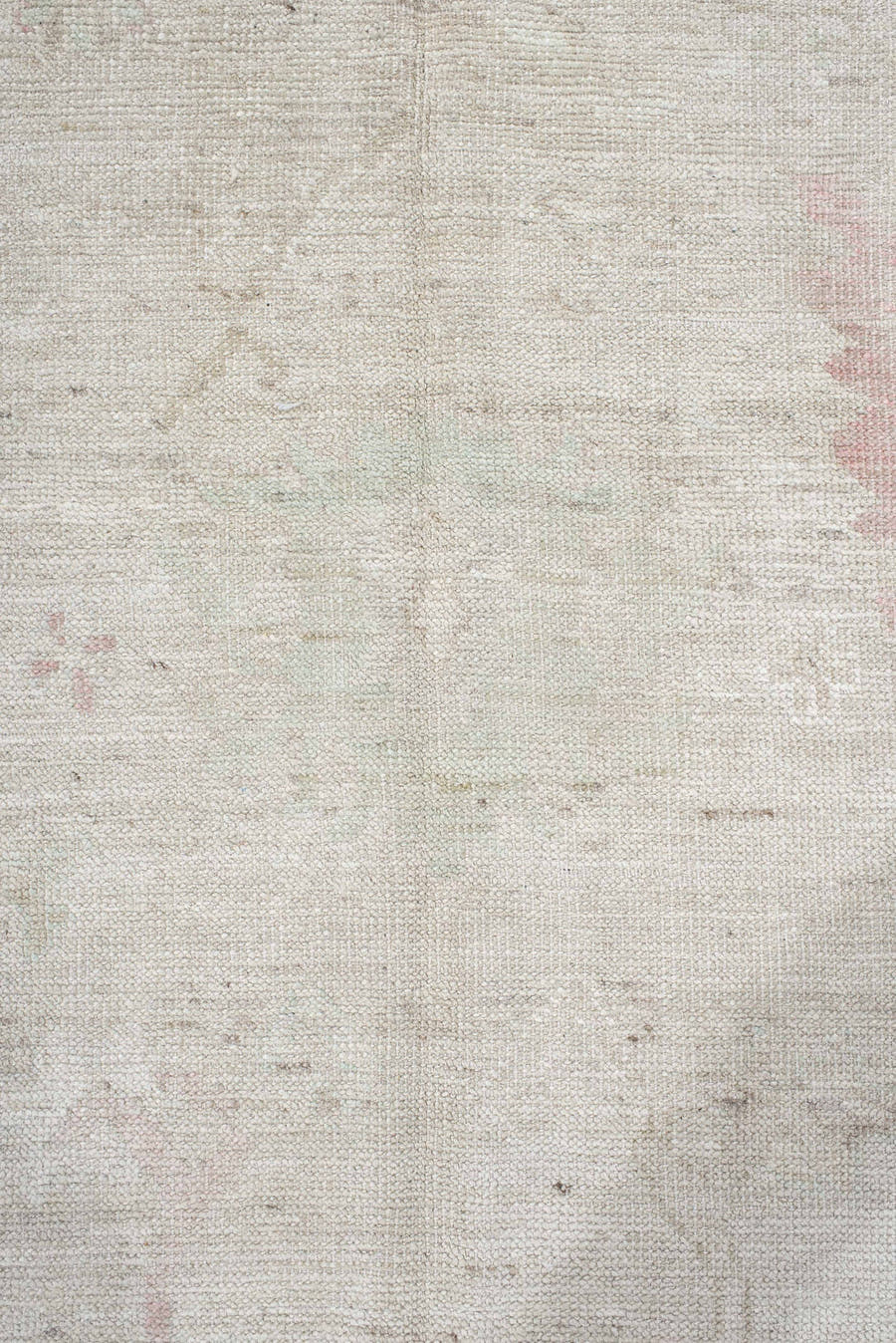 10' x 12' one-of-a-kind handmade vintage Tulu large size rug. Color palette: ivory, cream, blush, sage, taupe, pale gold