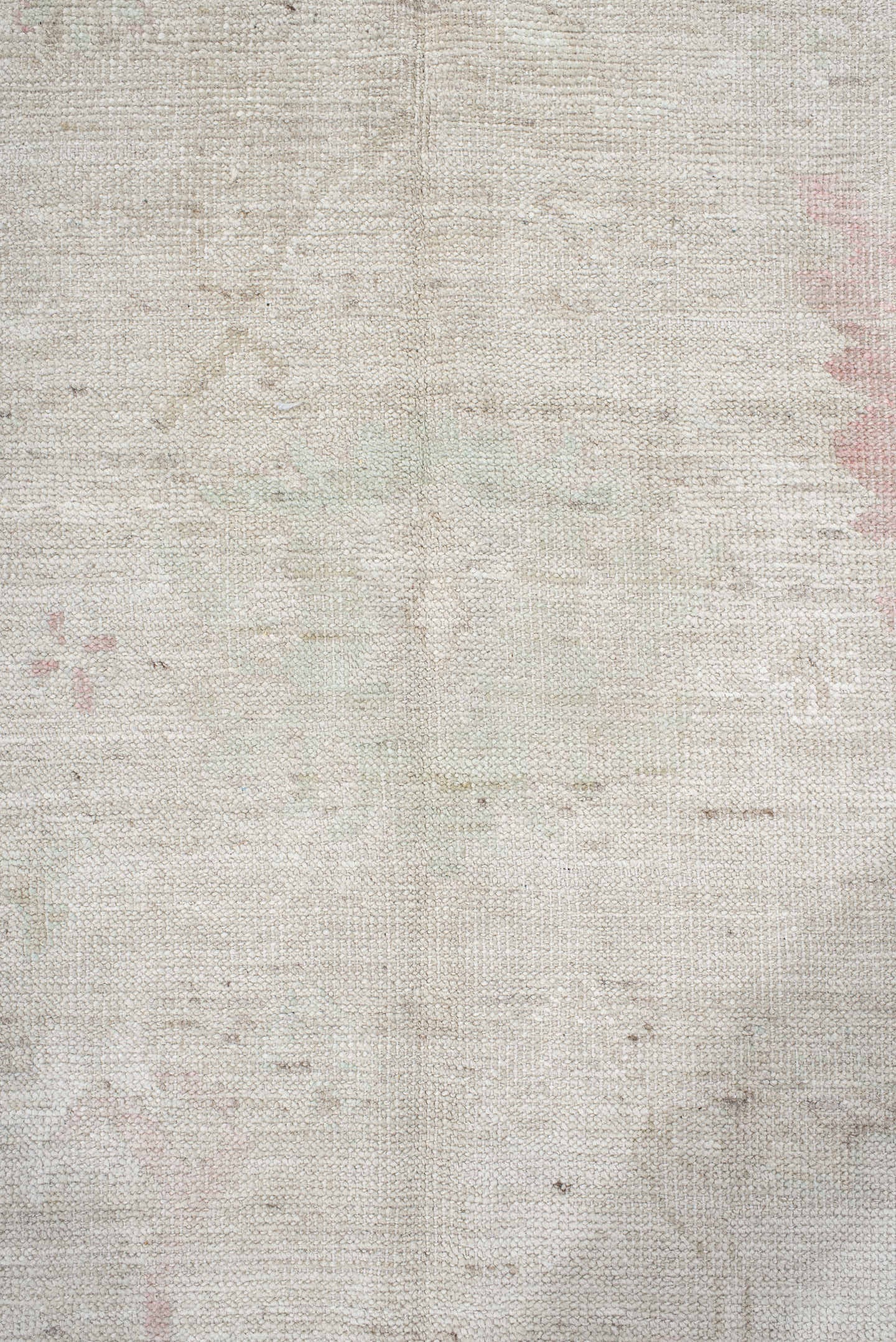 10' x 12' one-of-a-kind handmade vintage Tulu large size rug. Color palette: ivory, cream, blush, sage, taupe, pale gold