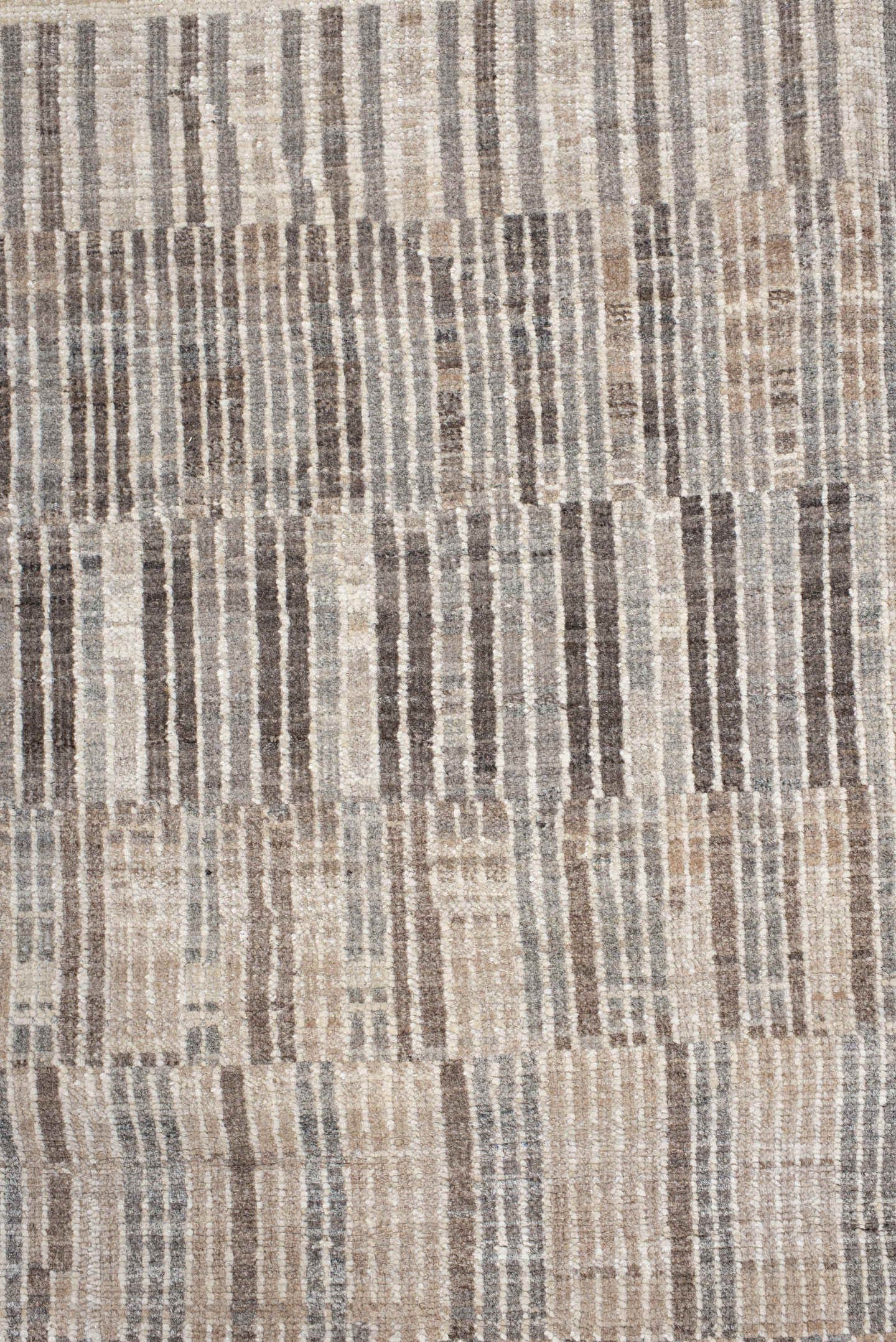 7' x 9' one-of-a-kind handmade vintage Tulu rug. Color palette: ivory, taupe, camel, charcoal, beige, gray, black