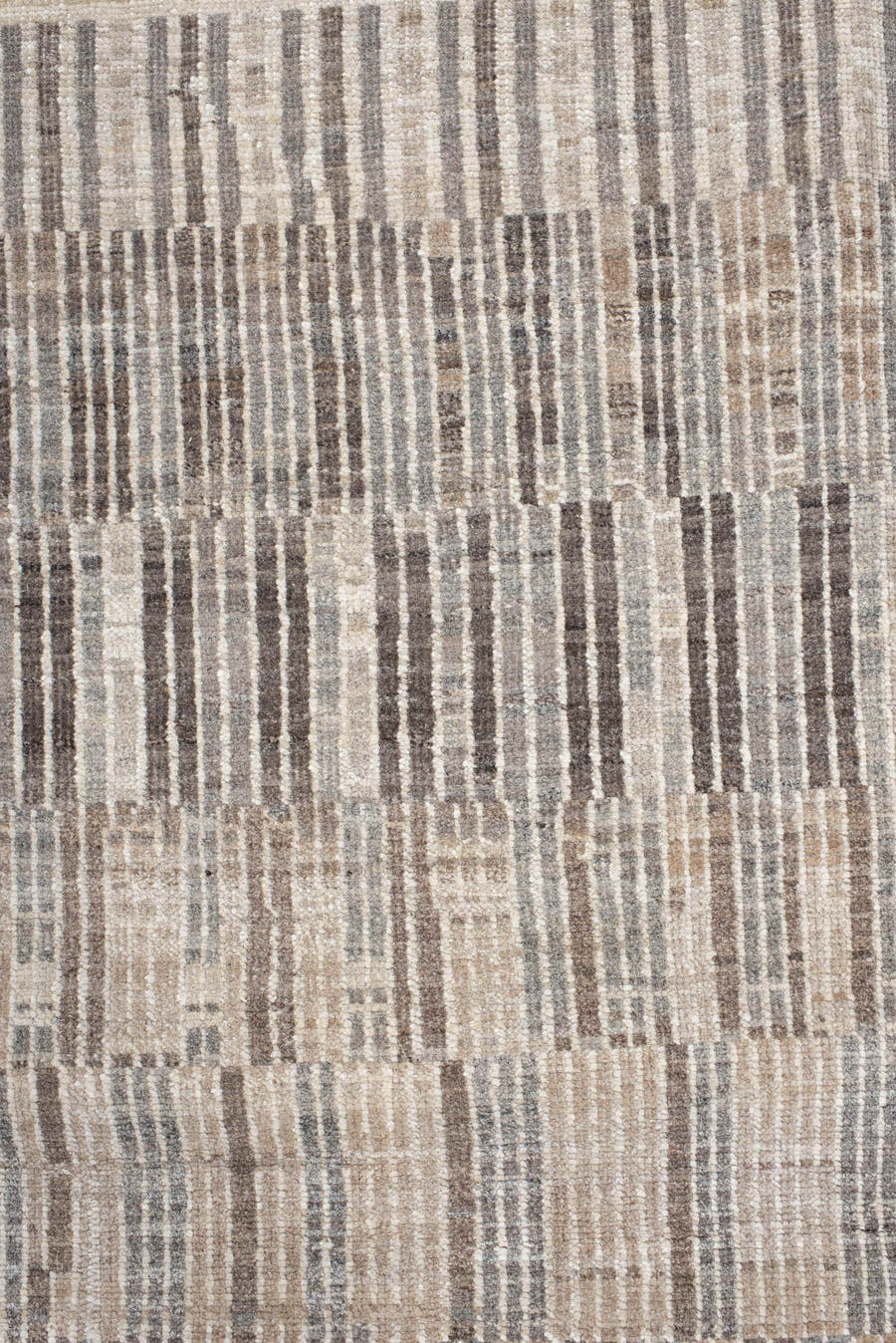 7' x 9' one-of-a-kind handmade vintage Tulu rug. Color palette: ivory, taupe, camel, charcoal, beige, gray, black