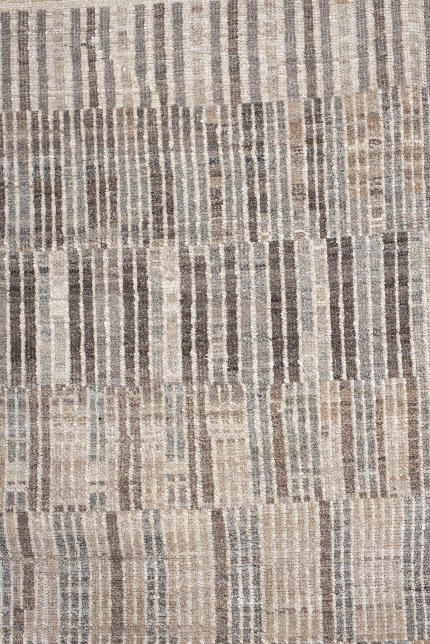 7' x 9' one-of-a-kind handmade vintage Tulu rug. Color palette: ivory, taupe, camel, charcoal, beige, gray, black