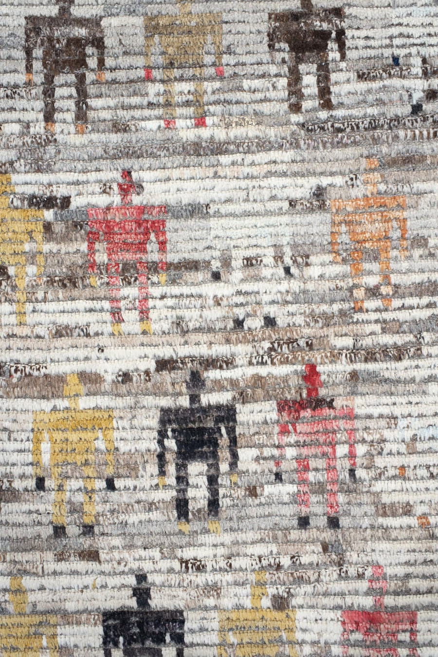 9' x 11' one-of-a-kind handmade vintage Tulu large size rug. Color palette: ivory, gray, charcoal, taupe, rust, gold, brown