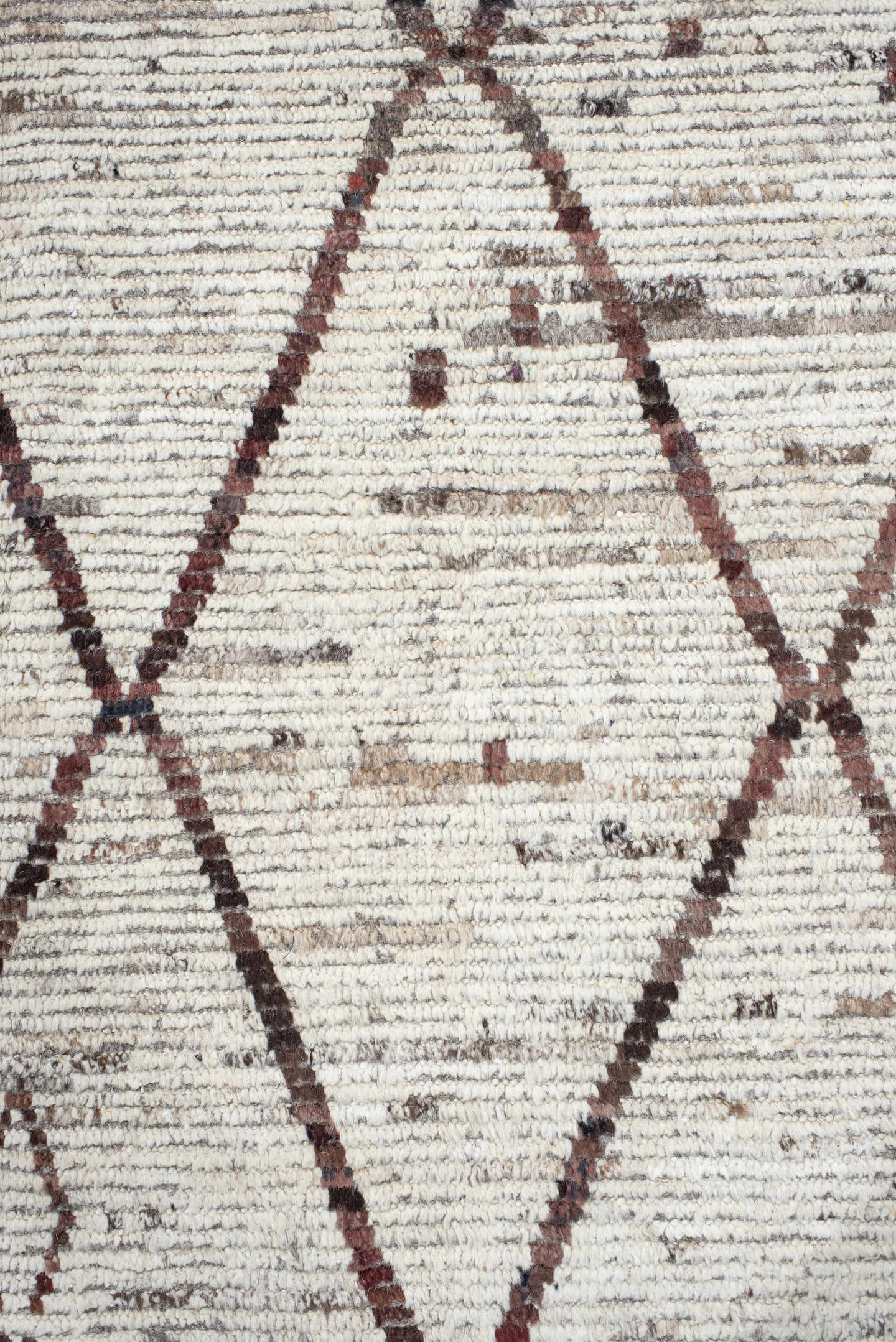 8' x 9' one-of-a-kind handmade vintage Tulu rug. Color palette: ivory, brown, taupe, charcoal, rose, beige, gray, black