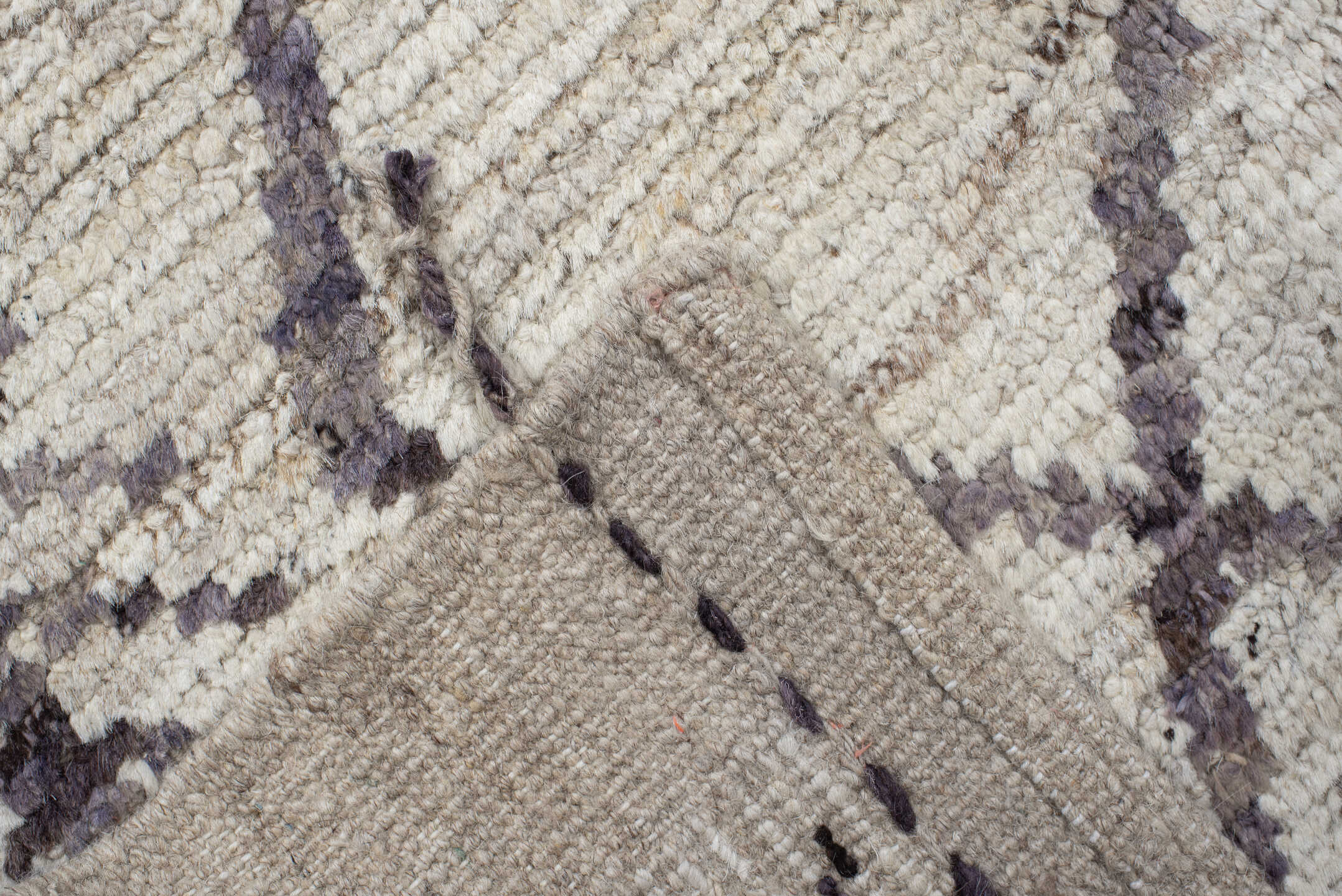 8' x 10' one-of-a-kind handmade vintage Tulu large size rug. Color palette: ivory, taupe, charcoal, brown, cream, beige