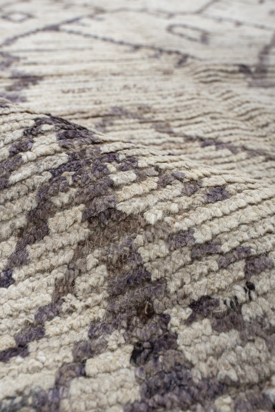 8' x 10' one-of-a-kind handmade vintage Tulu large size rug. Color palette: ivory, taupe, charcoal, brown, cream, beige
