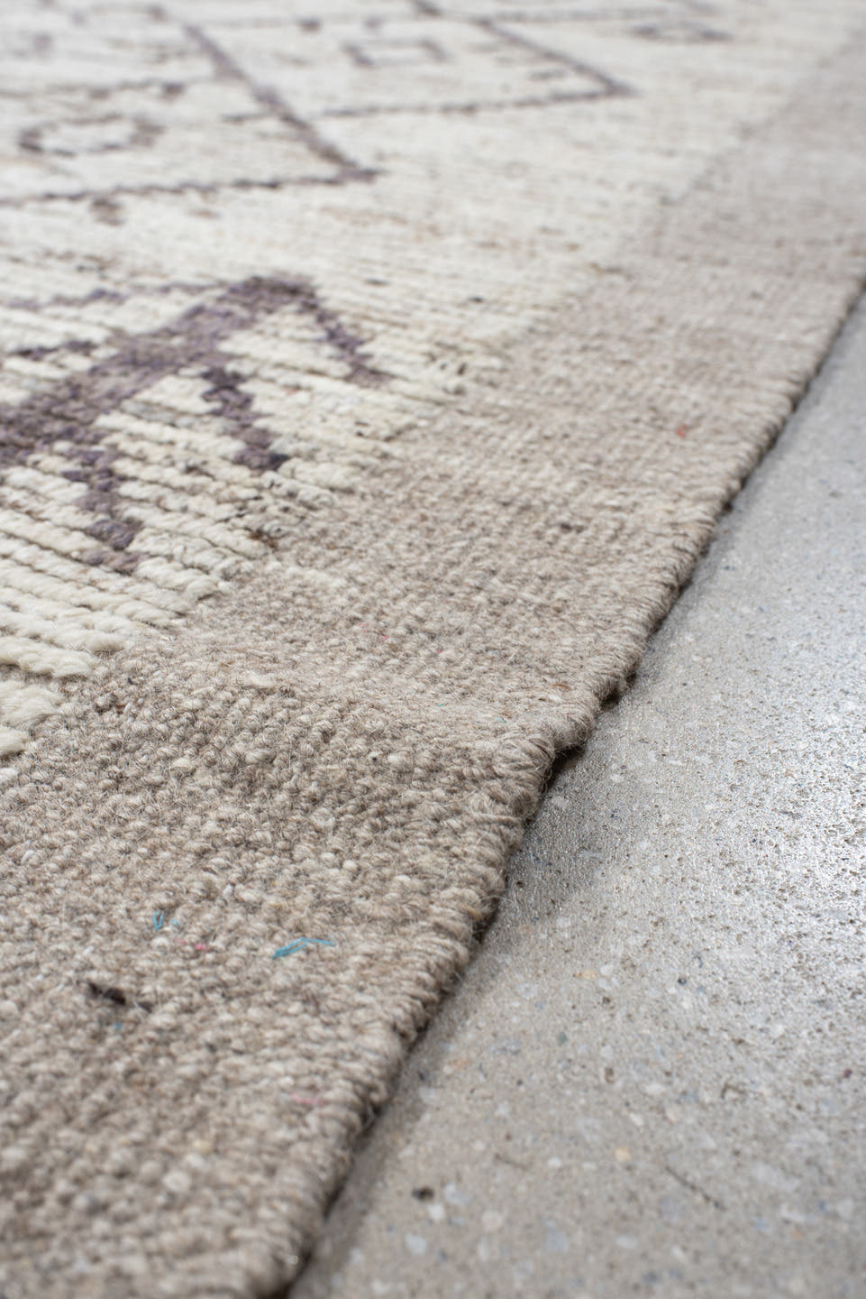 8' x 10' one-of-a-kind handmade vintage Tulu large size rug. Color palette: ivory, taupe, charcoal, brown, cream, beige