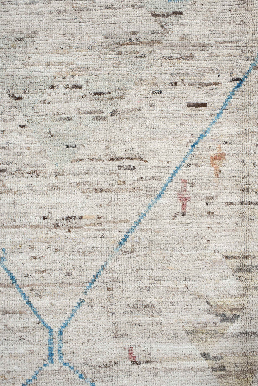 11' x 9' one-of-a-kind handmade vintage Tulu rug. Color palette: ivory, sky_blue, taupe, peach, blush, muted_gold, brown