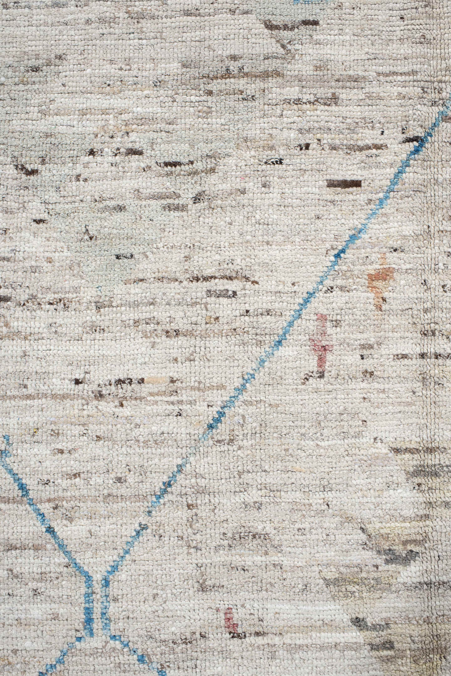 11' x 9' one-of-a-kind handmade vintage Tulu rug. Color palette: ivory, sky_blue, taupe, peach, blush, muted_gold, brown