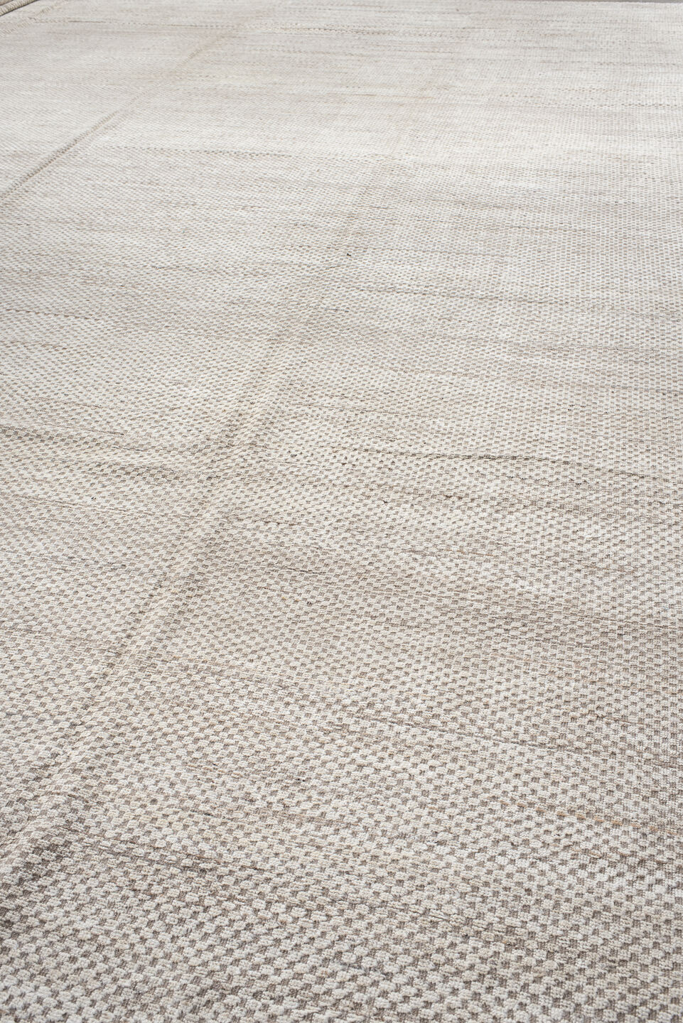 18' x 26' one-of-a-kind handmade vintage Tulu oversize rug. Color palette: ivory, beige, taupe, cream, gray