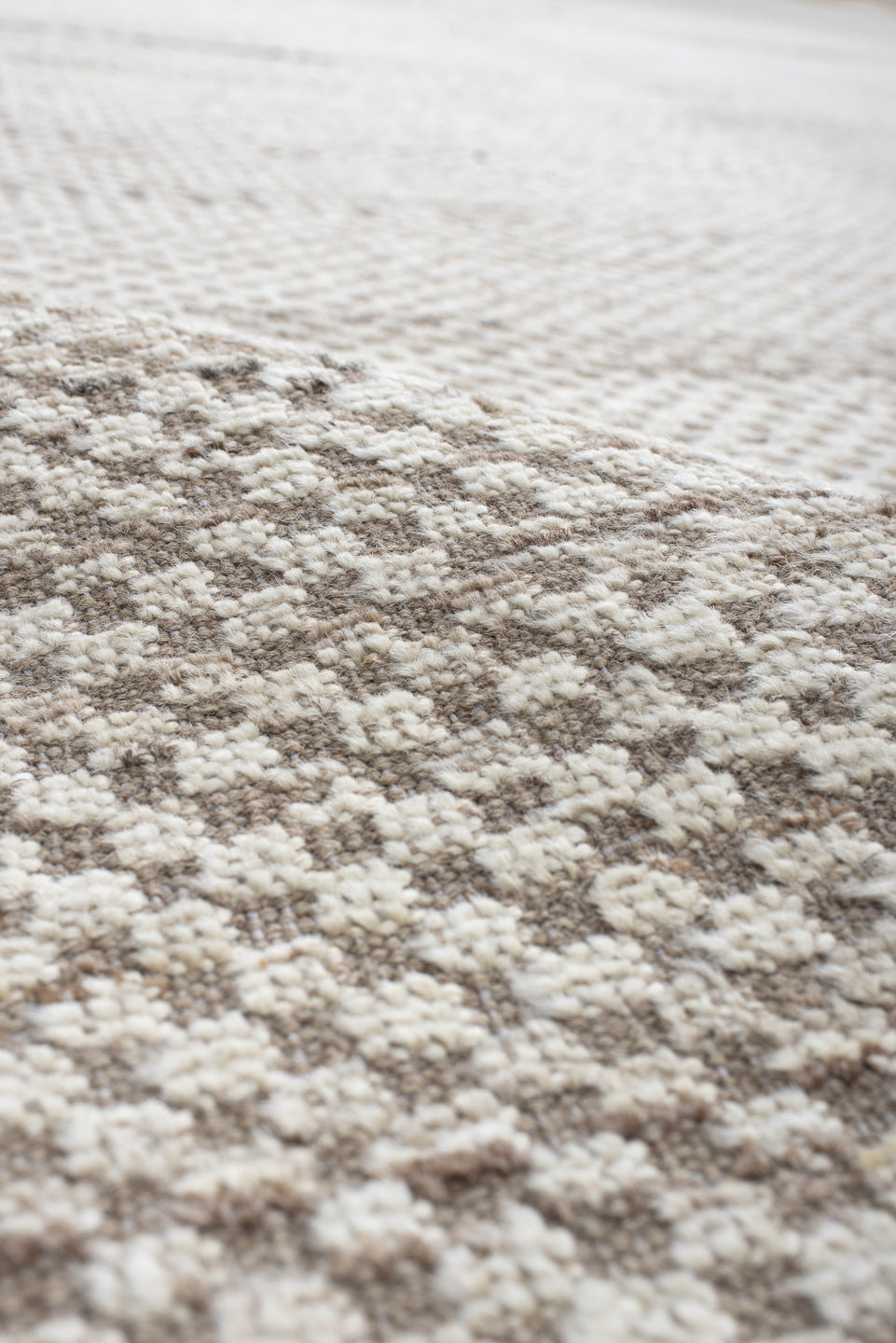 18' x 26' one-of-a-kind handmade vintage Tulu oversize rug. Color palette: gray, light gray, linen, off-white, pink