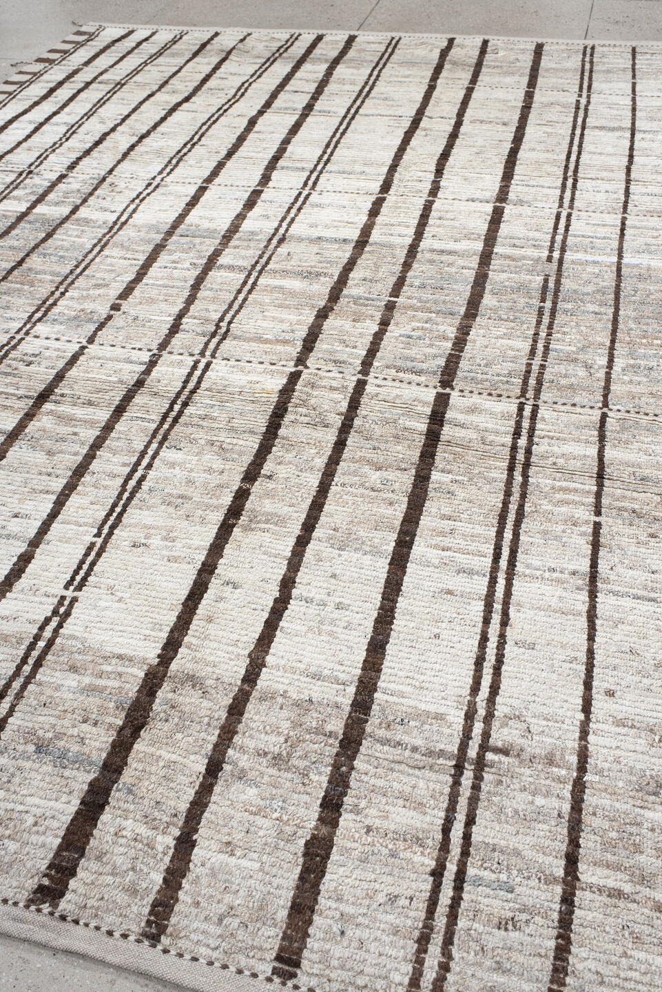 8' x 12' one-of-a-kind handmade vintage Tulu large size rug. Color palette: ivory, brown, taupe, gray, beige