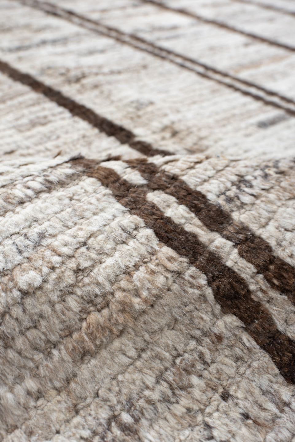 8' x 12' one-of-a-kind handmade vintage Tulu large size rug. Color palette: ivory, brown, taupe, gray, beige