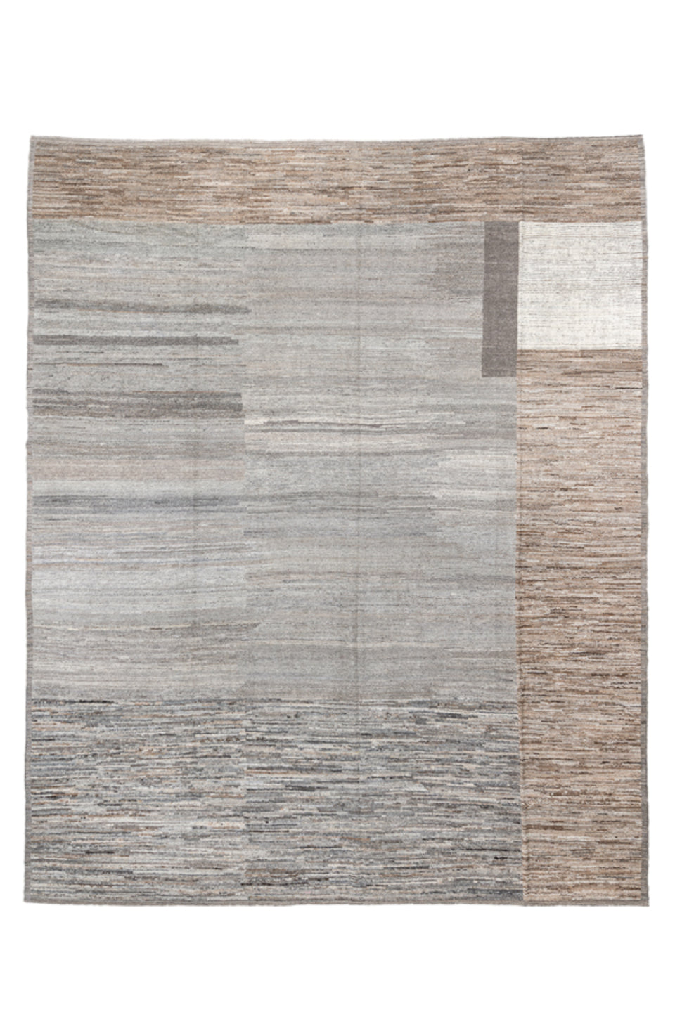 12' x 15' one-of-a-kind handmade vintage Tulu oversize rug. Color palette: dark gray, dim gray, gainsboro, gray, light gray