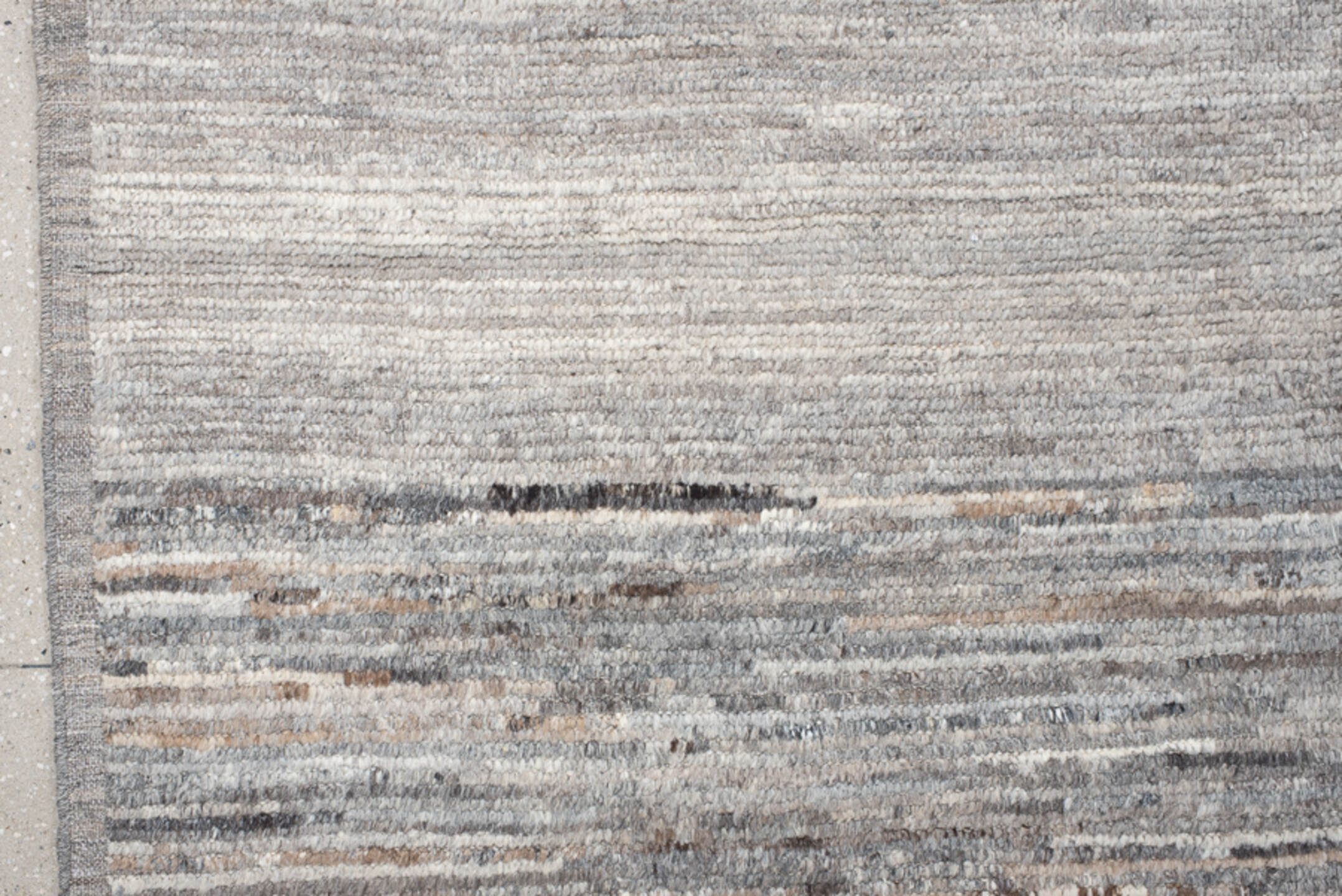 12' x 15' one-of-a-kind handmade vintage Tulu oversize rug. Color palette: gray, taupe, camel, ivory, greige, charcoal