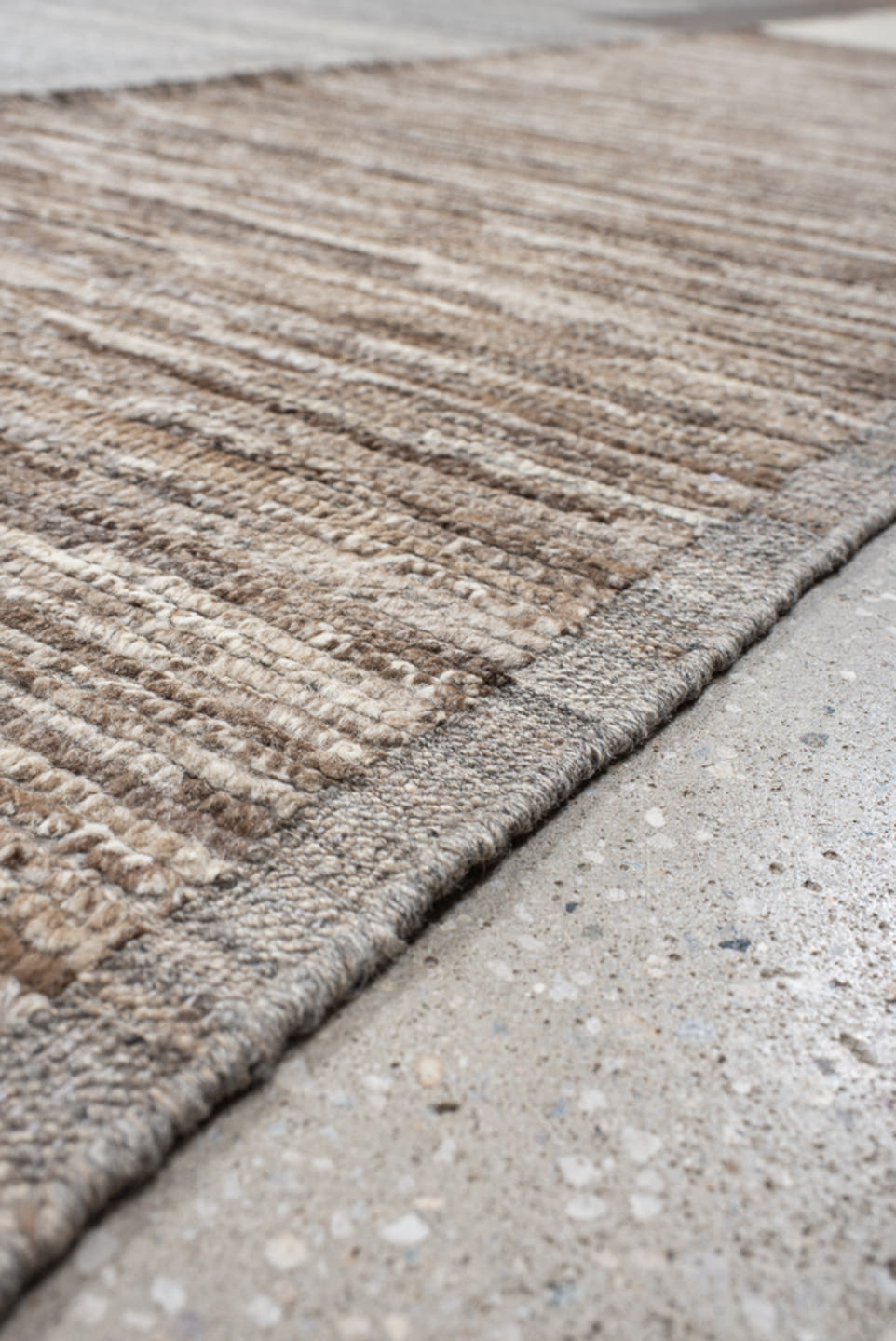12' x 15' one-of-a-kind handmade vintage Tulu oversize rug. Color palette: gray, taupe, camel, ivory, greige, charcoal