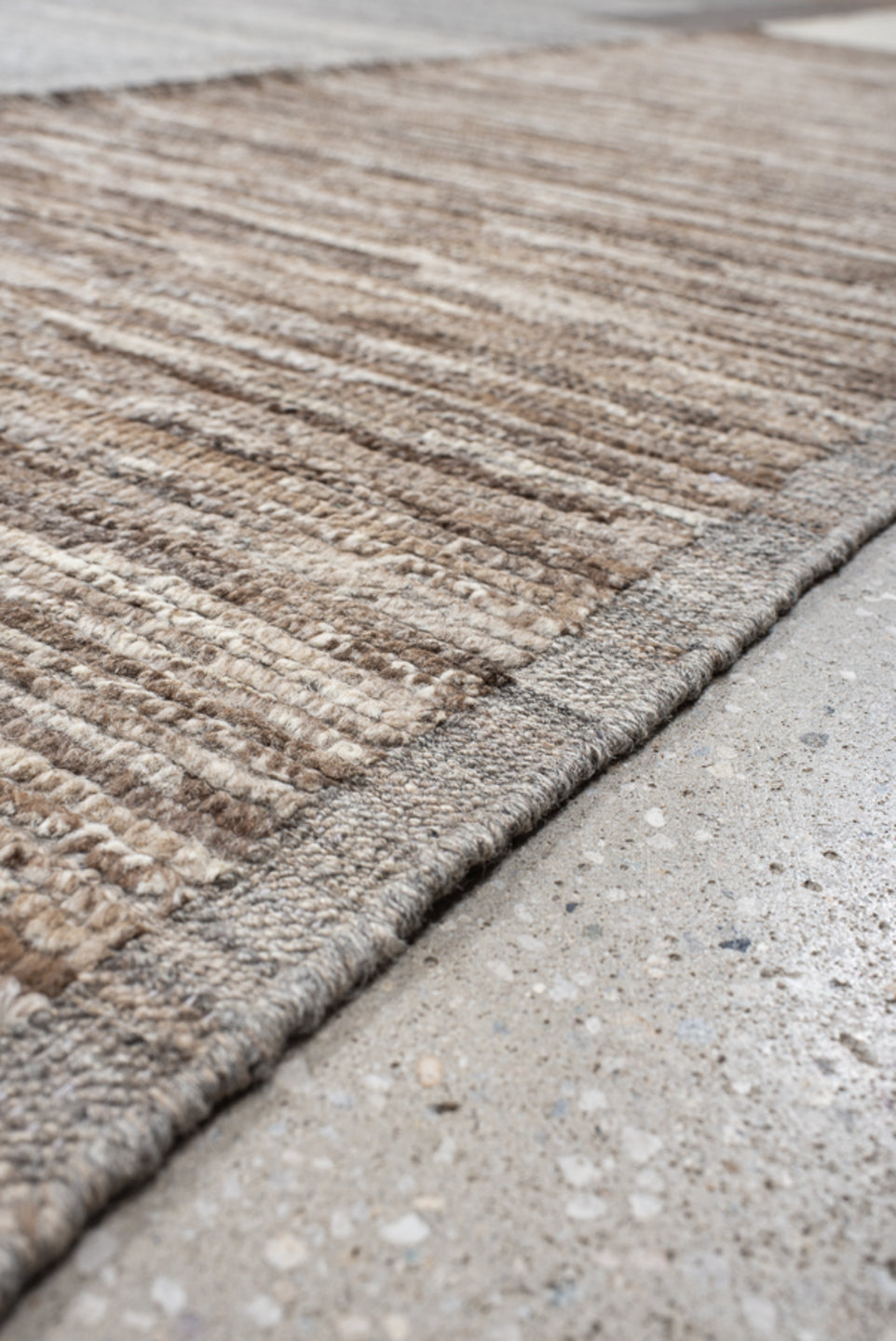 12' x 15' one-of-a-kind handmade vintage Tulu oversize rug. Color palette: gray, taupe, camel, ivory, greige, charcoal