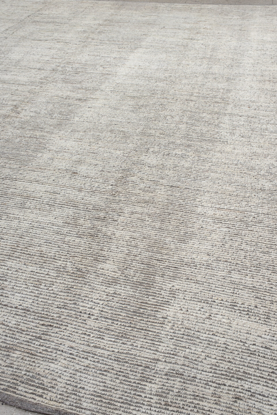 11' x 14' one-of-a-kind handmade vintage Tulu oversize rug. Color palette: ivory, taupe, gray, cream, charcoal, beige, black