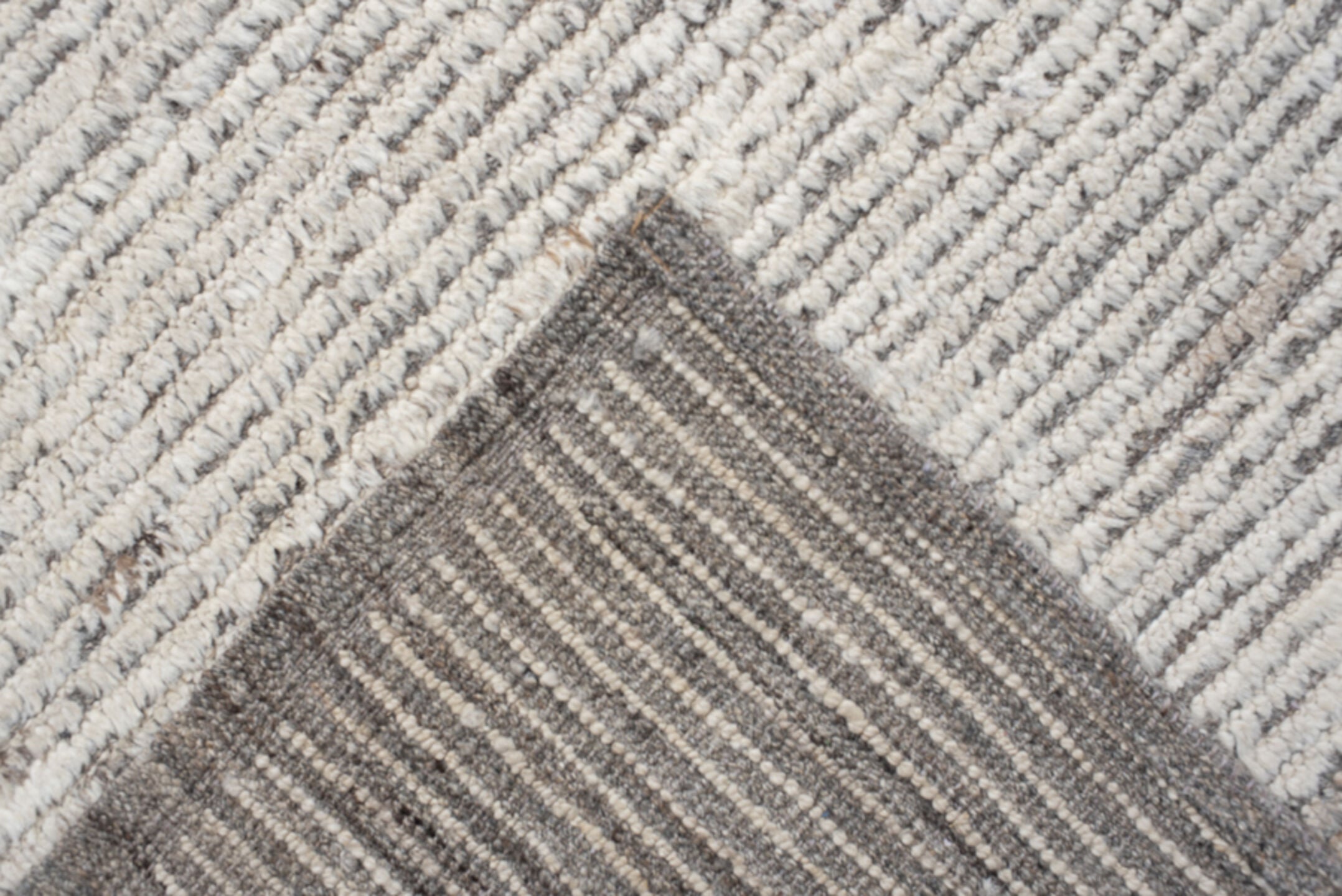 11' x 14' one-of-a-kind handmade vintage Tulu oversize rug. Color palette: ivory, taupe, gray, cream, charcoal, beige, black
