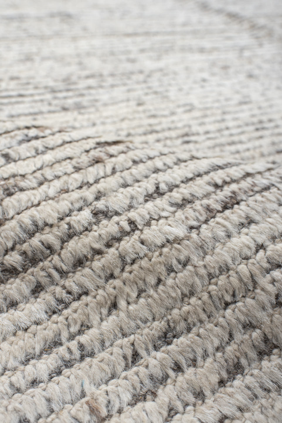 11' x 14' one-of-a-kind handmade vintage Tulu oversize rug. Color palette: ivory, taupe, gray, cream, charcoal, beige, black